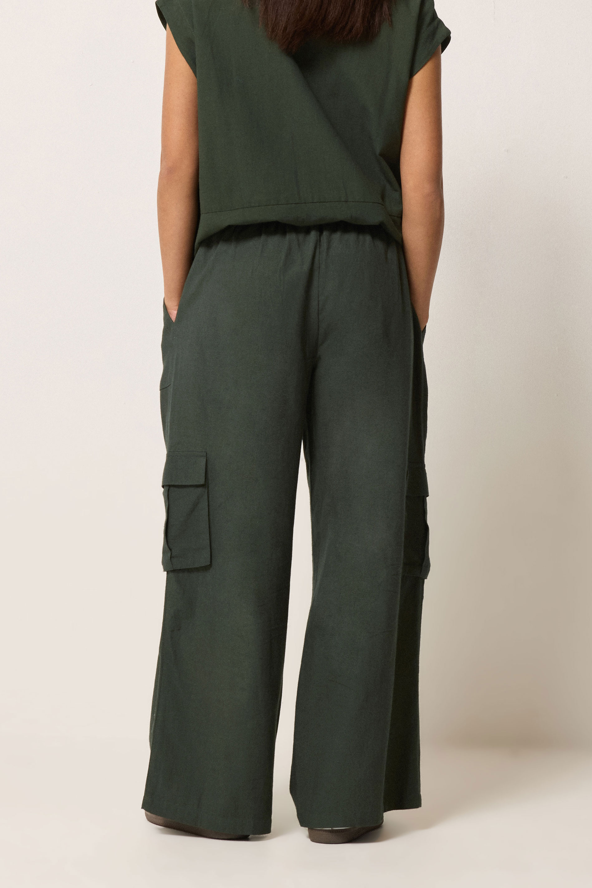 PixieGirl Petite Women's Set Khaki Green Cotton Cargo Gilet & Wide Leg Trousers | PixieGirl 6