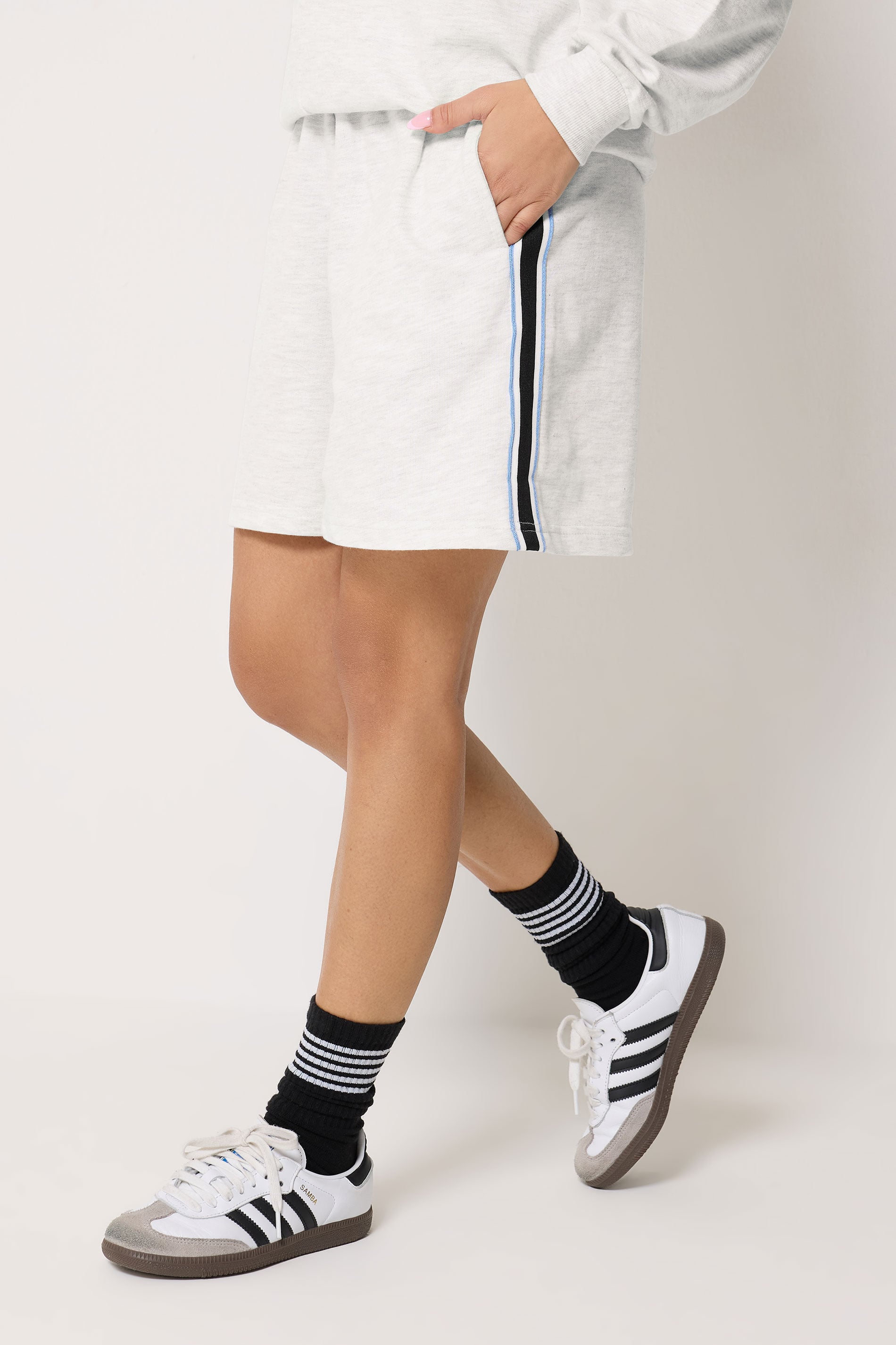PixieGirl Petite Women's Set Grey Marl Stripe Collar Sweatshirt & Shorts | PixieGirl 5