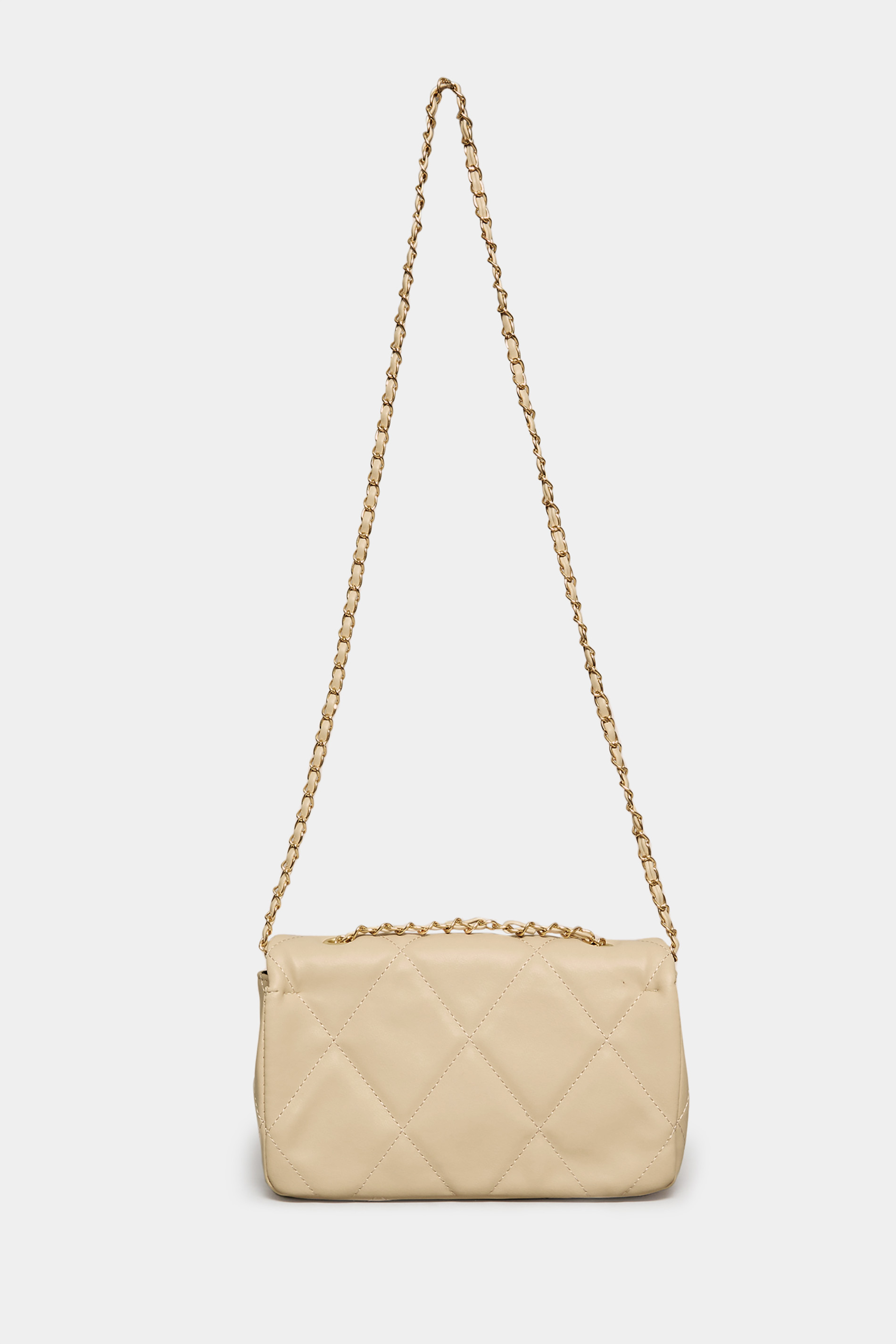 Cream Quilted Leather-Look Chain Strap Cross Body Bag