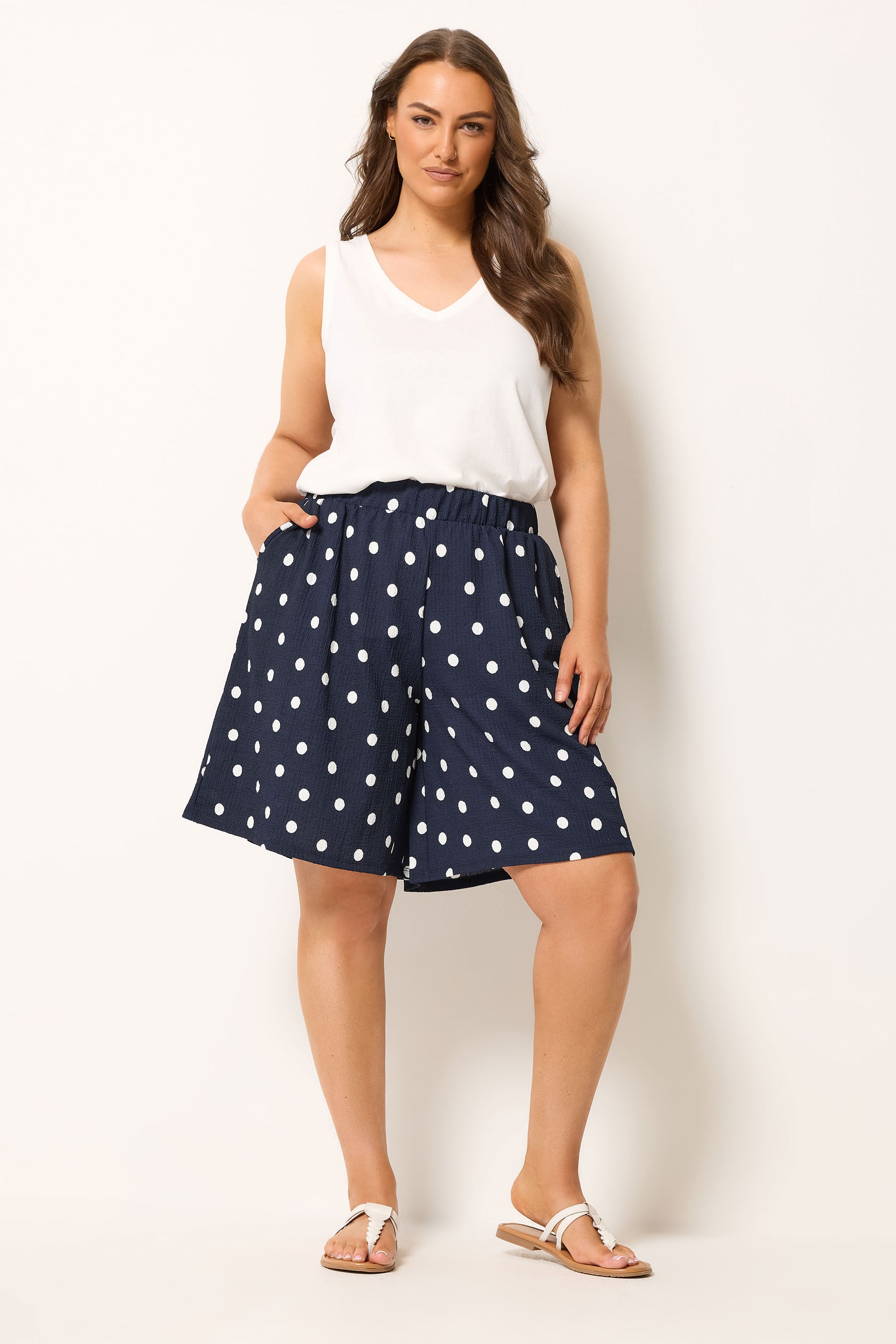 YOURS Plus Size Navy Blue Polka Dot Shorts | Yours Clothing 1