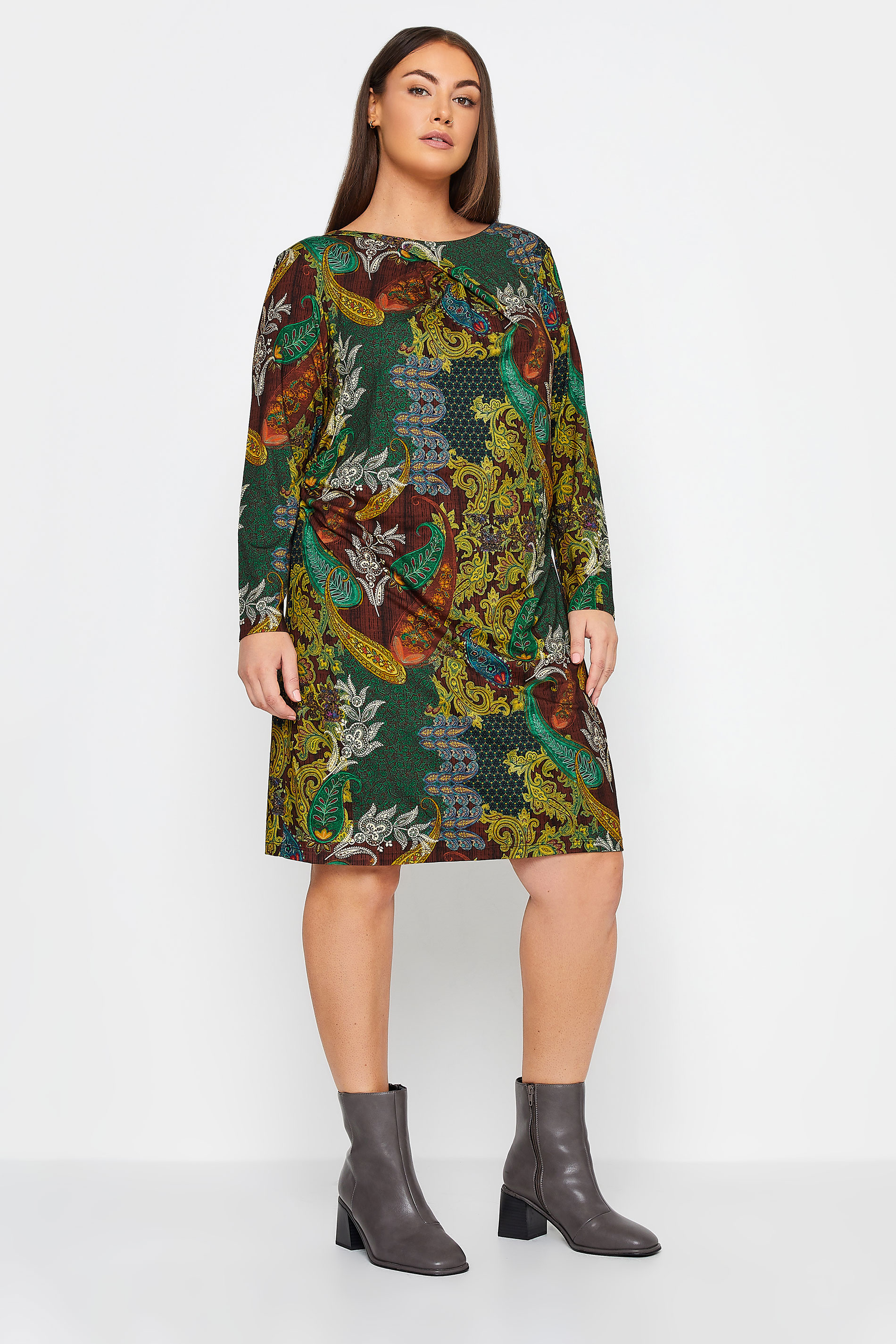 Evans Green Abstract Print Ruched Waist Dress 1