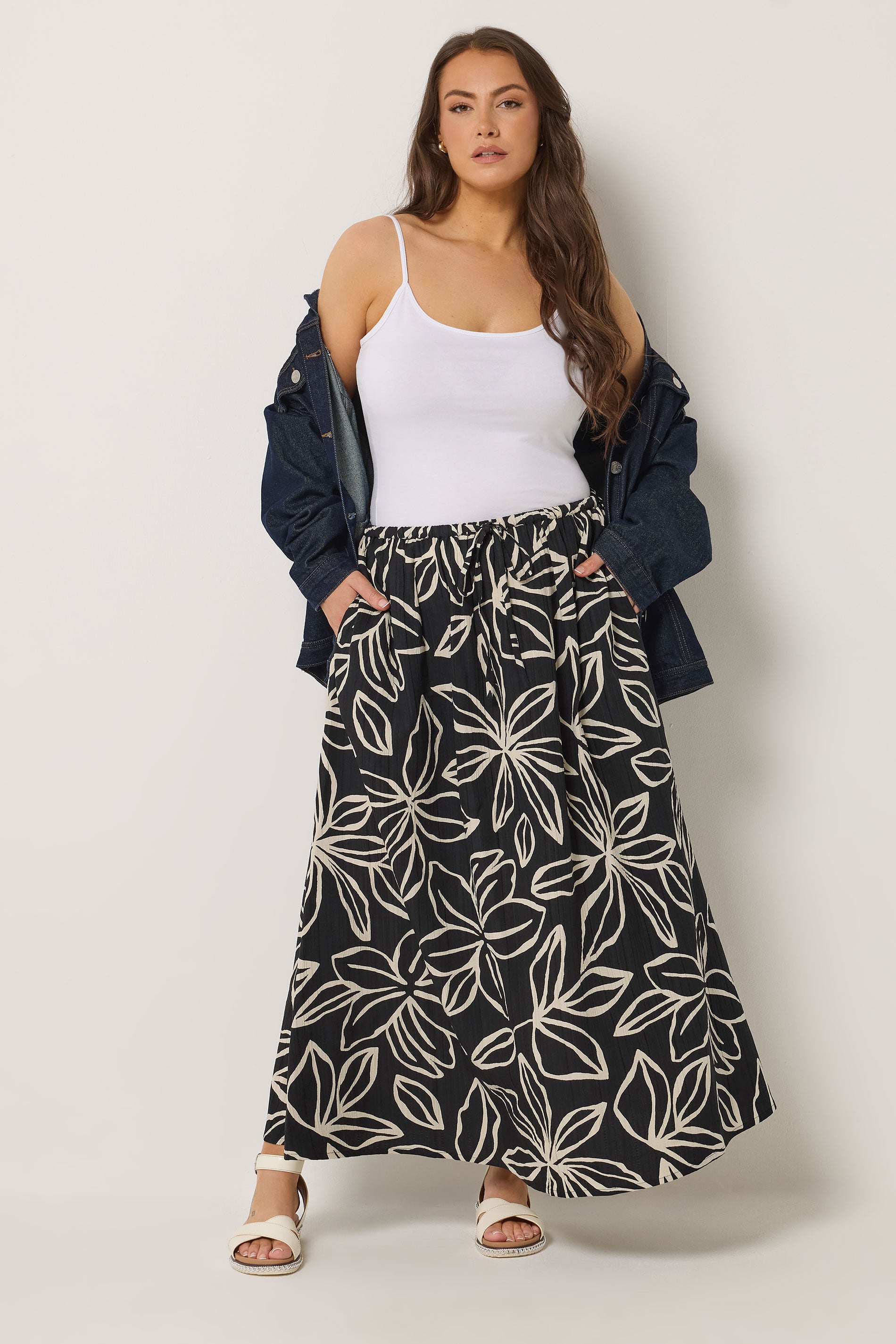 YOURS Plus Size Black Floral Textured Maxi Skirt | Yours Clothing 1