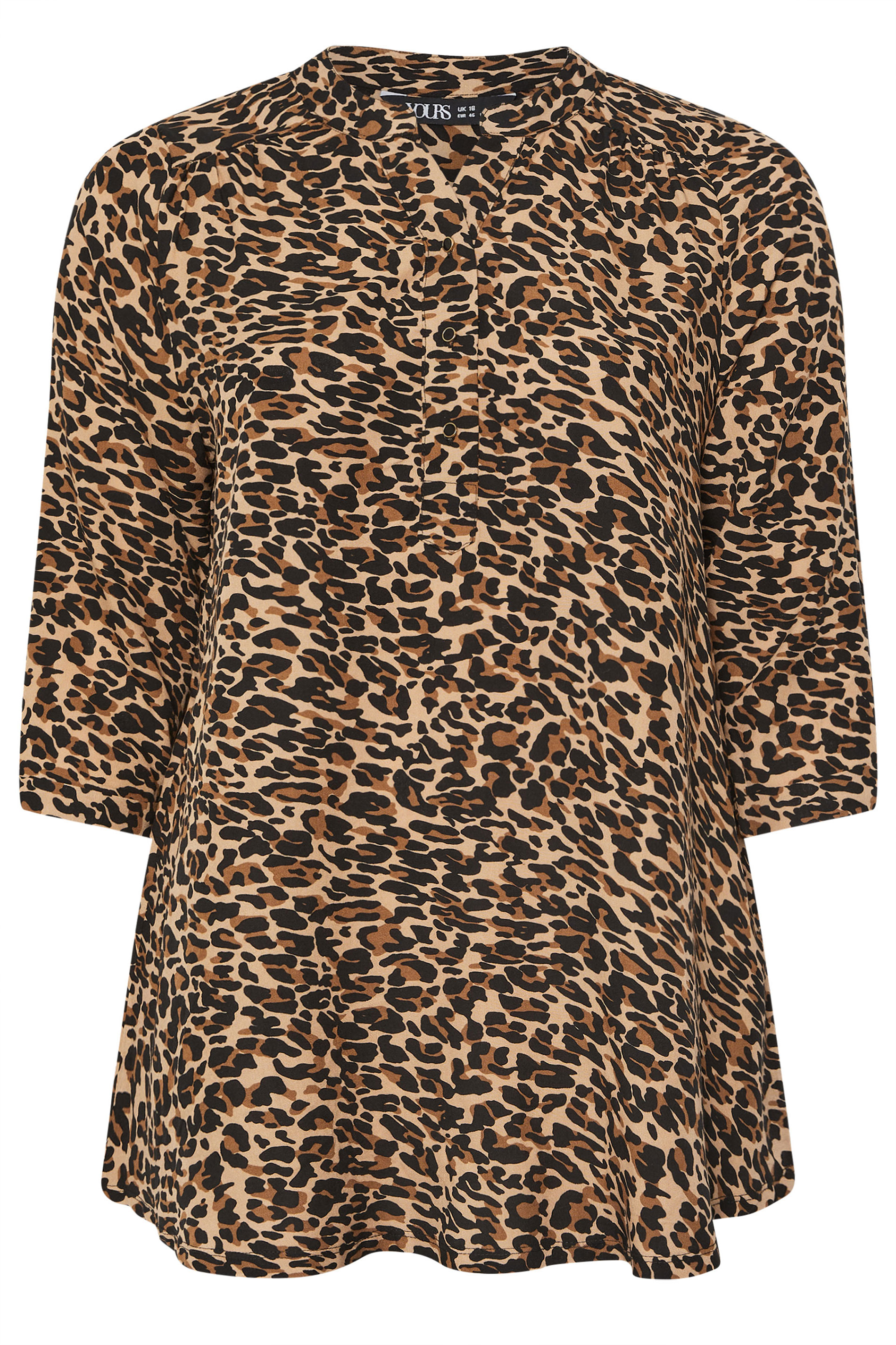 YOURS Plus Size Brown Leopard Half Placket Top | Yours Clothing 5