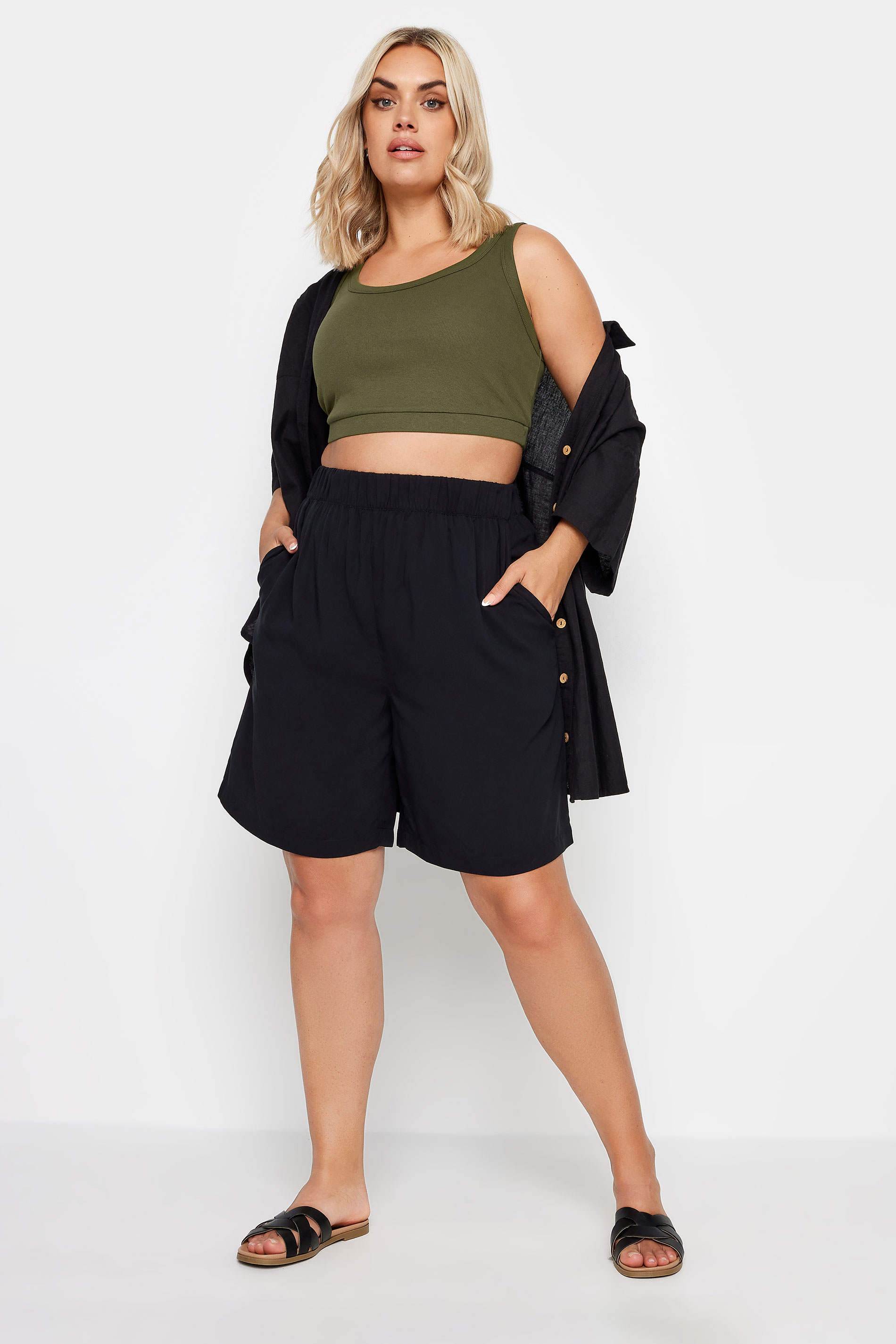 YOURS Plus Size Khaki Green Crop Top | Yours Clothing 2