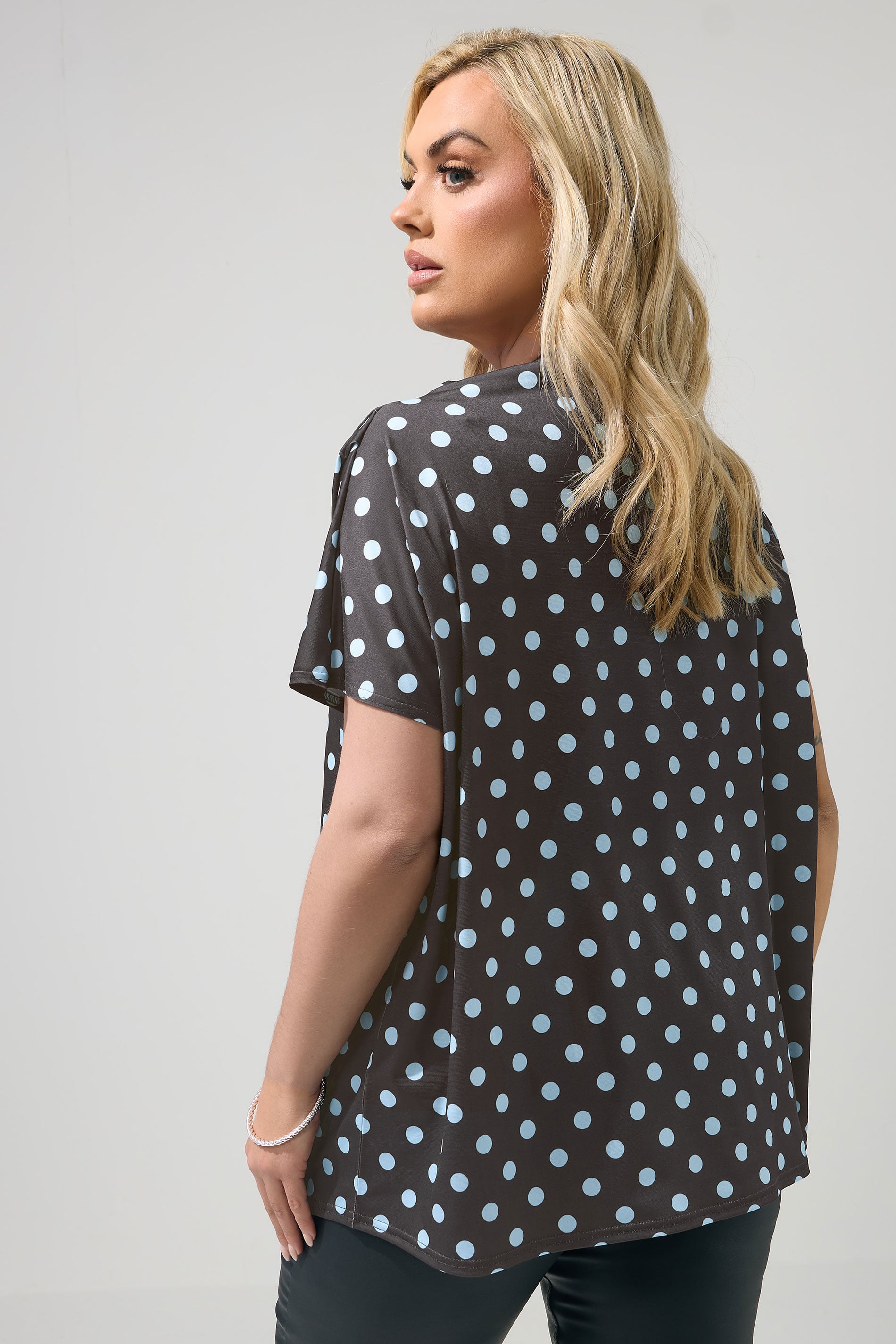 YOURS LONDON Curve Chocolate Brown Polka Dot Drape Shoulder Top 2