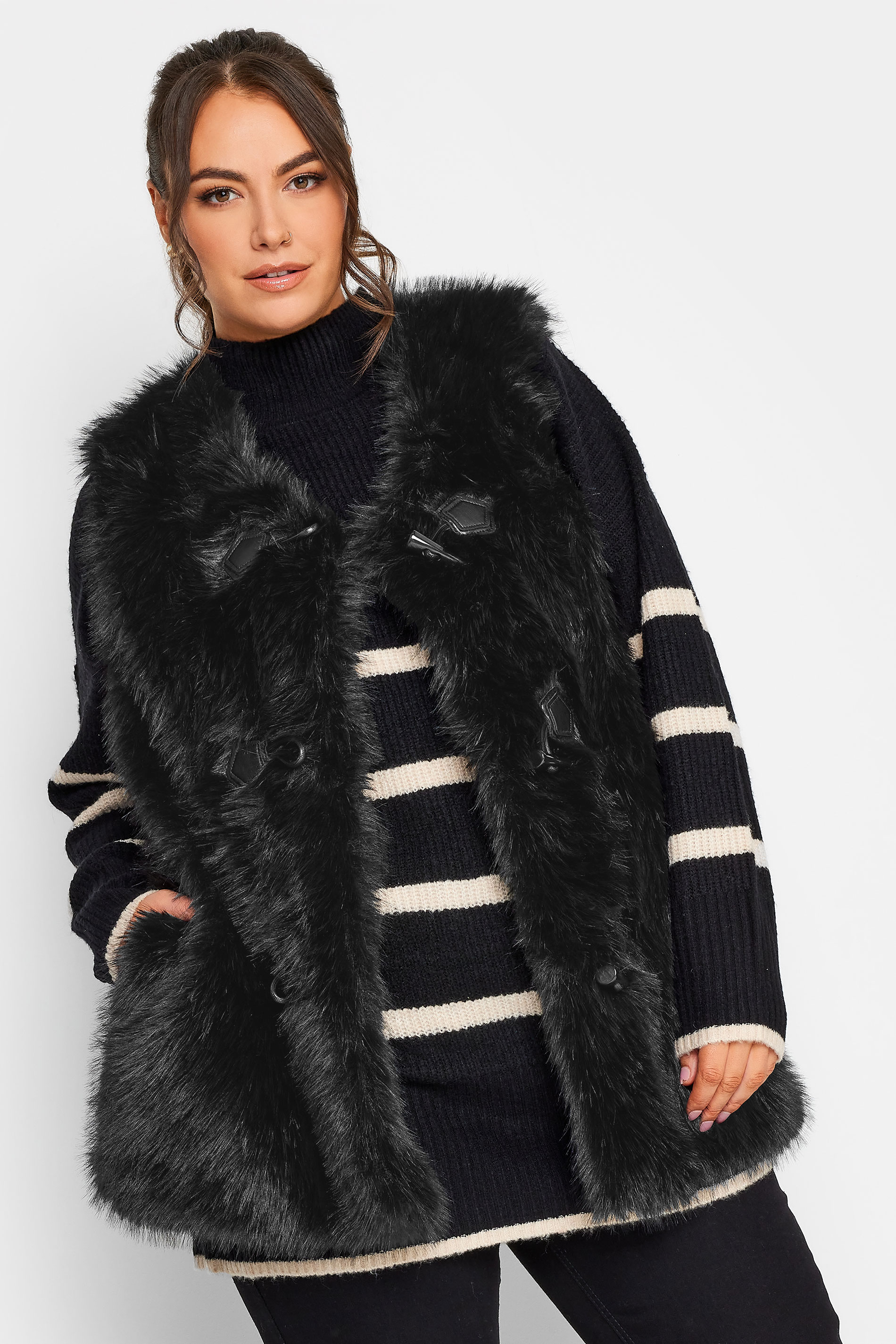 YOURS Plus Size Black Faux Fur Gilet | Yours Clothing 1