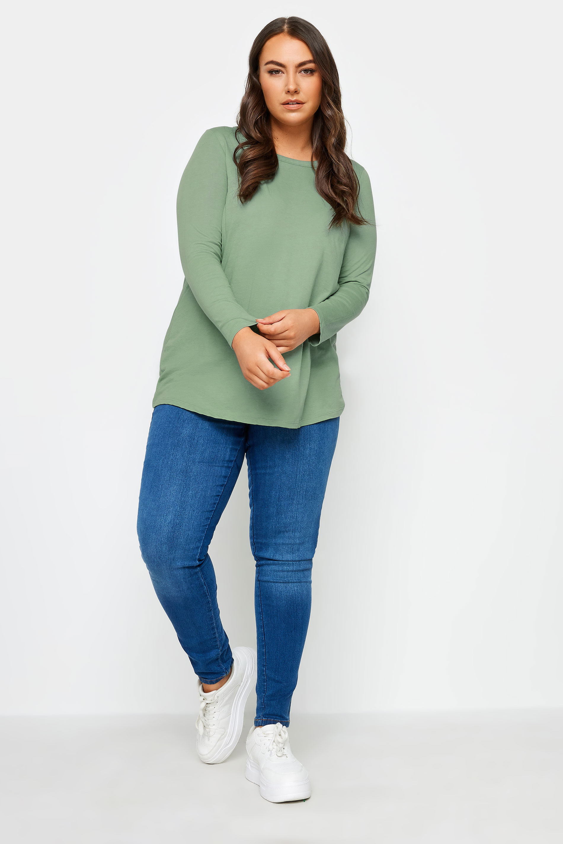 YOURS 3 PACK Plus Size Navy Blue & White Long Sleeve Tops | Yours Clothing 3