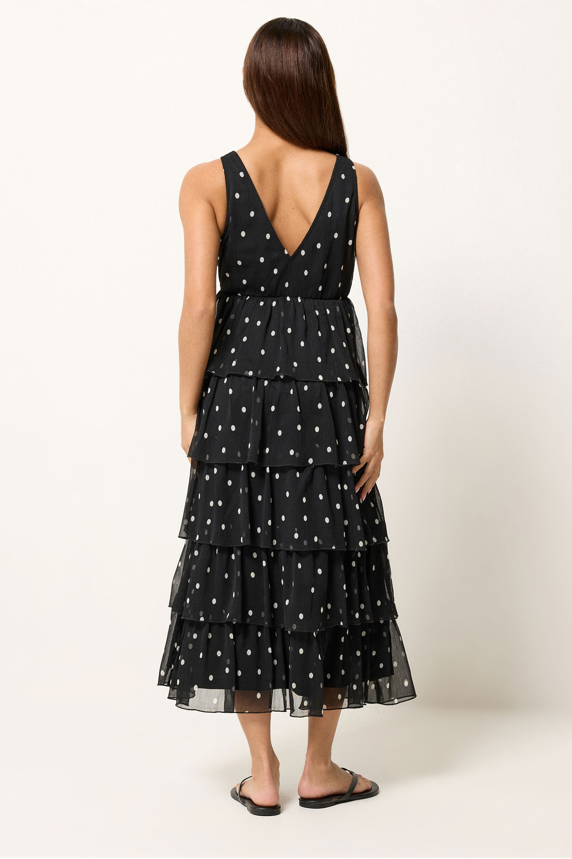 PixieGirl Petite Women's Black Polka Dot Chiffon Midi Dress | PixieGirl 4