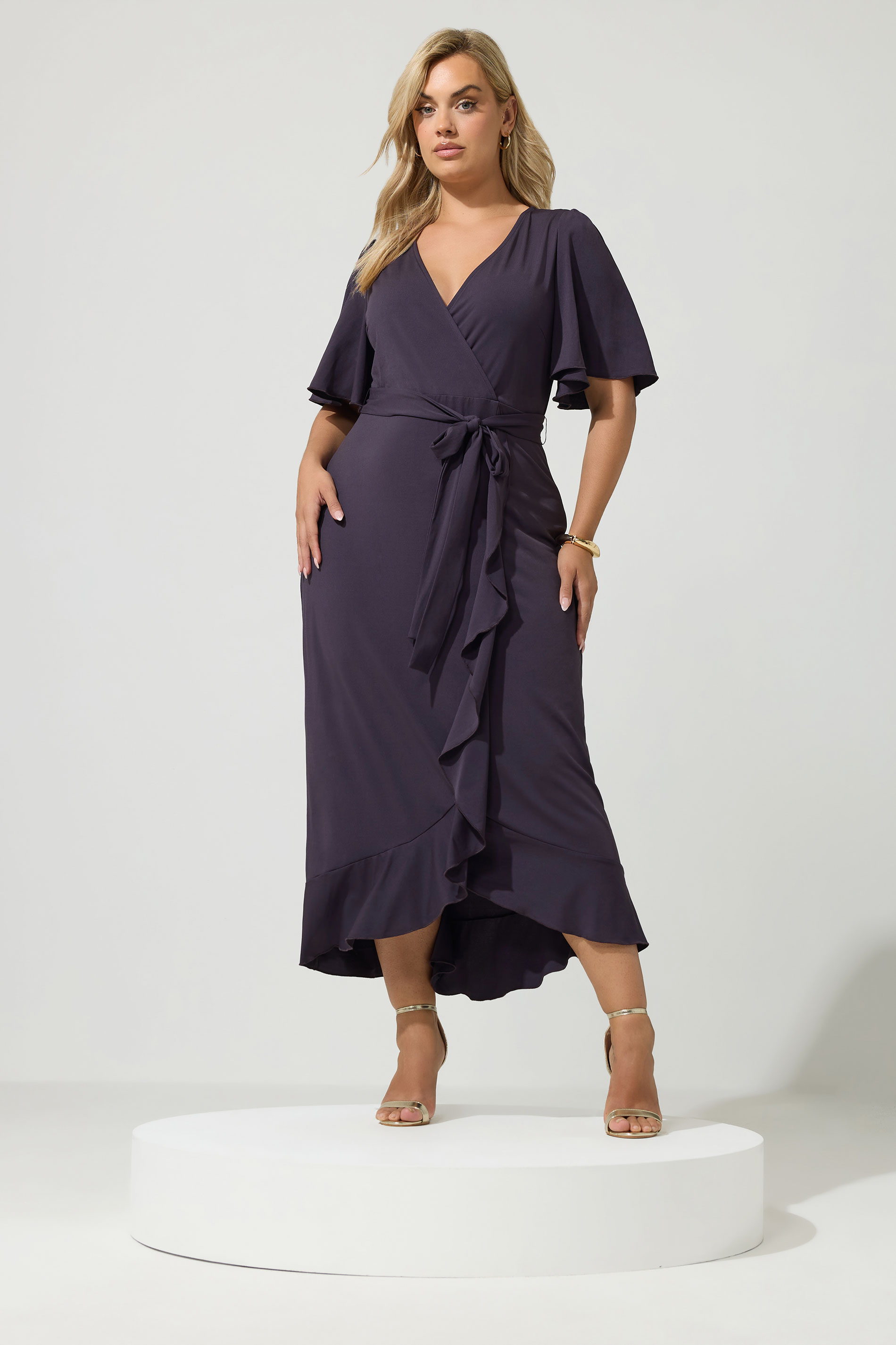 grey wrap maxi dress Yours London Women's Plus Size Short Sleeve Ruffle Size 16 Long sleeve maxi