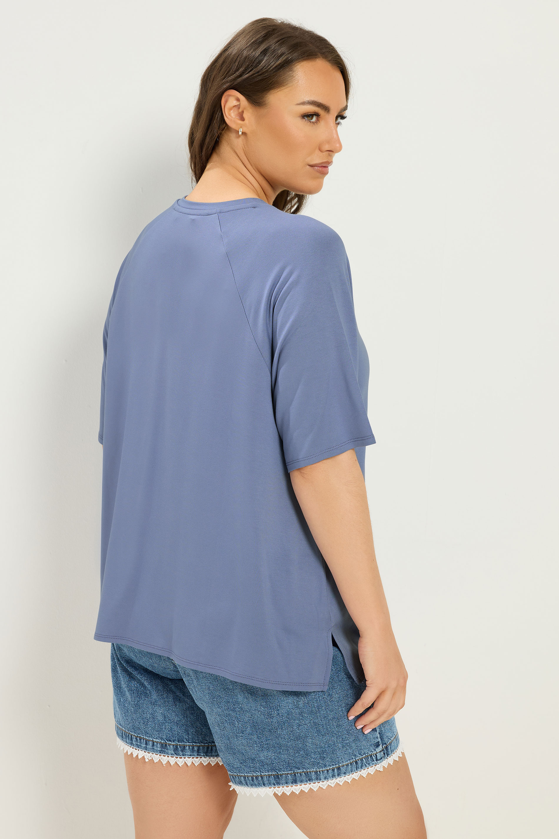 YOURS Plus Size Blue Soft Touch Raglan T-Shirt | Yours Clothing 2