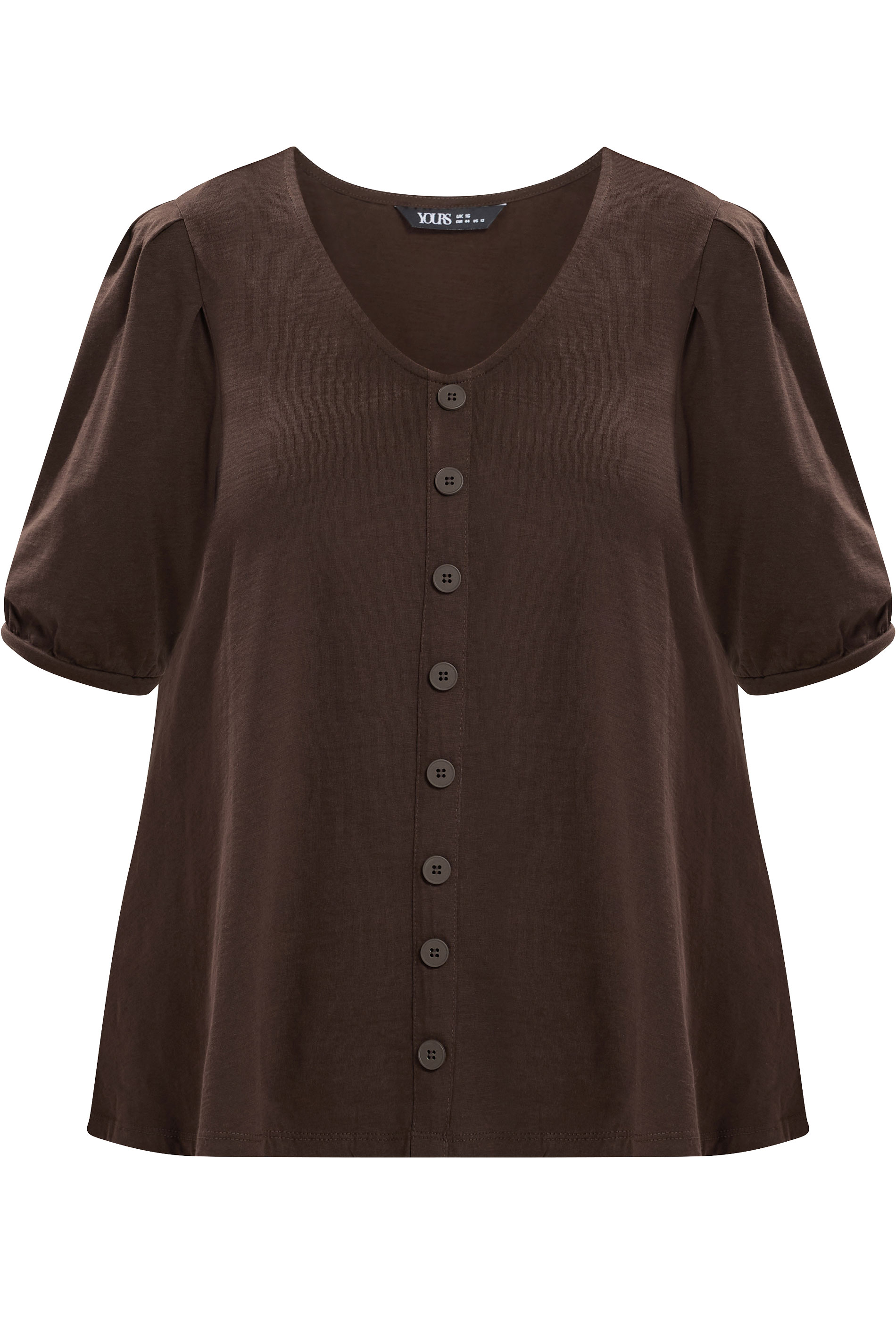 YOURS Plus Size Chocolate Brown Puff Sleeve Top | Yours Clothing 5