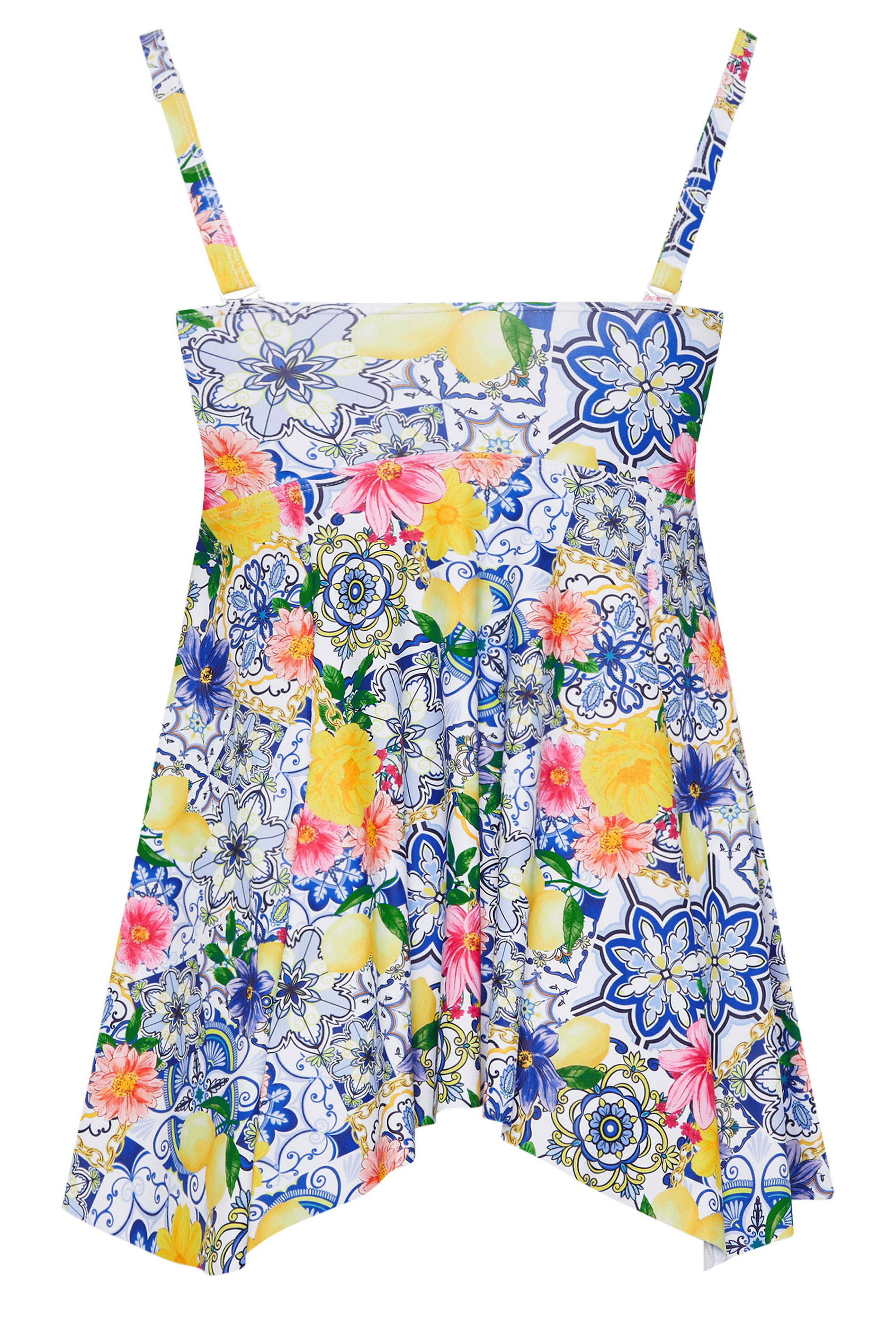 YOURS Plus Size Blue Mediterranean Tile Tankini Top | Yours Clothing 8