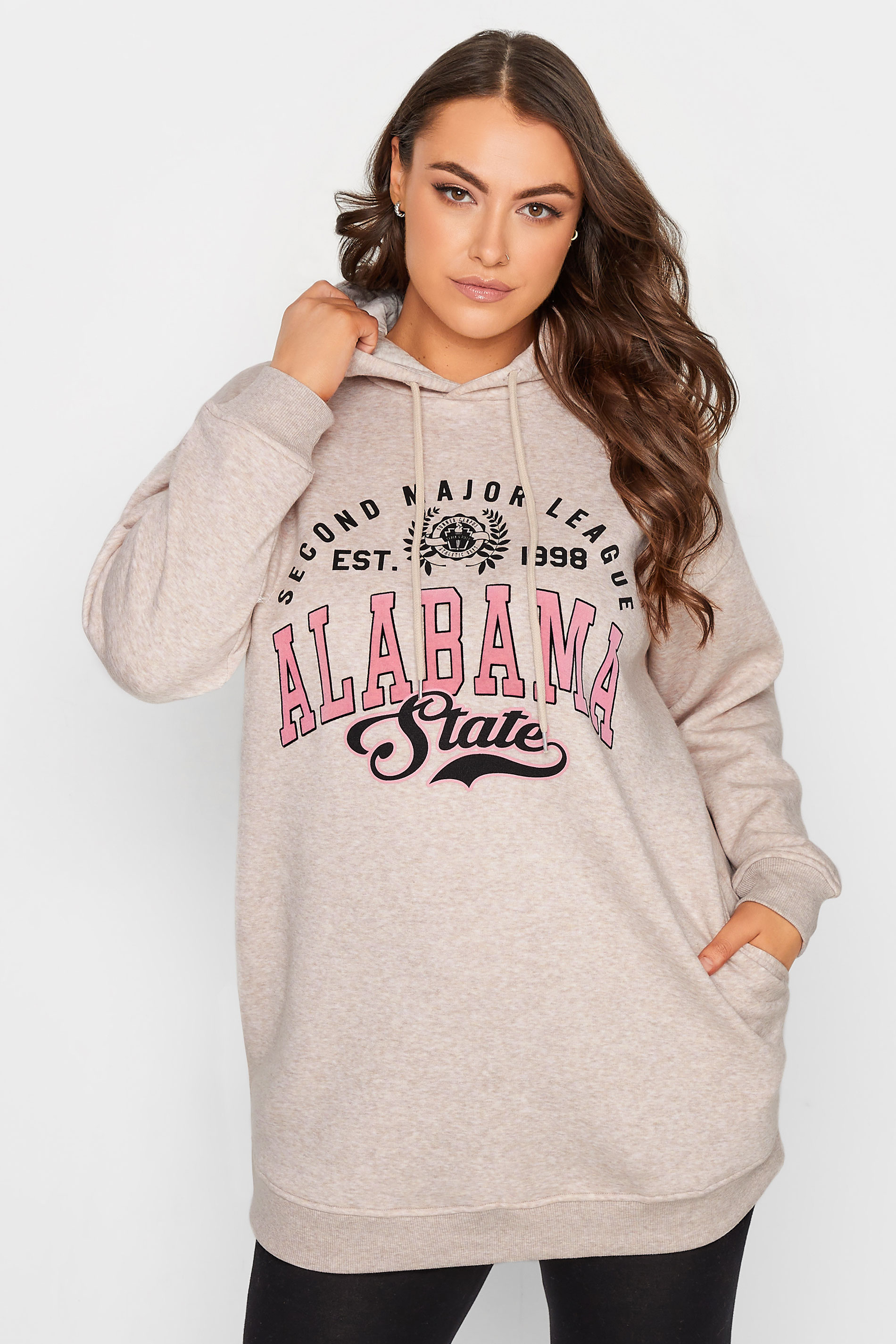 Curve Plus Size Cream & Pink 'Alabama State' Hoodie | Yours Clothing 1