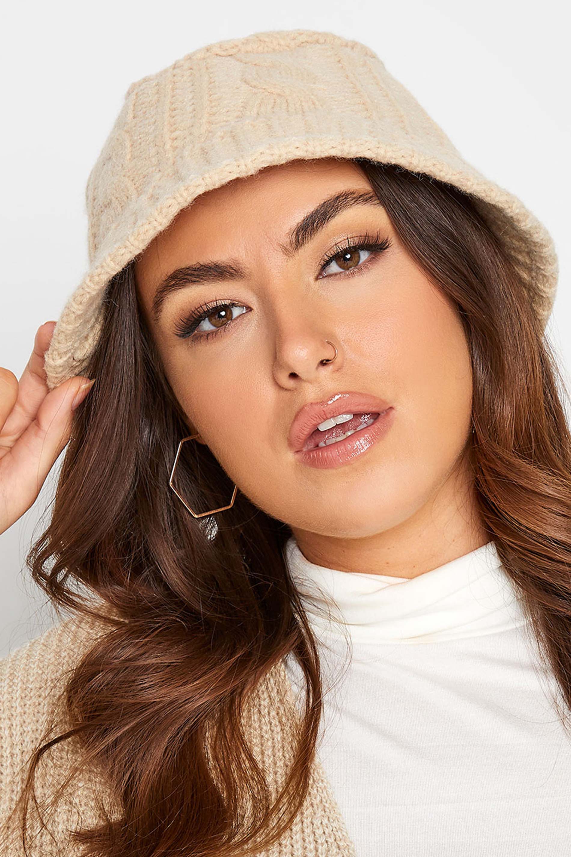 Cream Cable Knit Bucket Hat | Yours Clothing 1