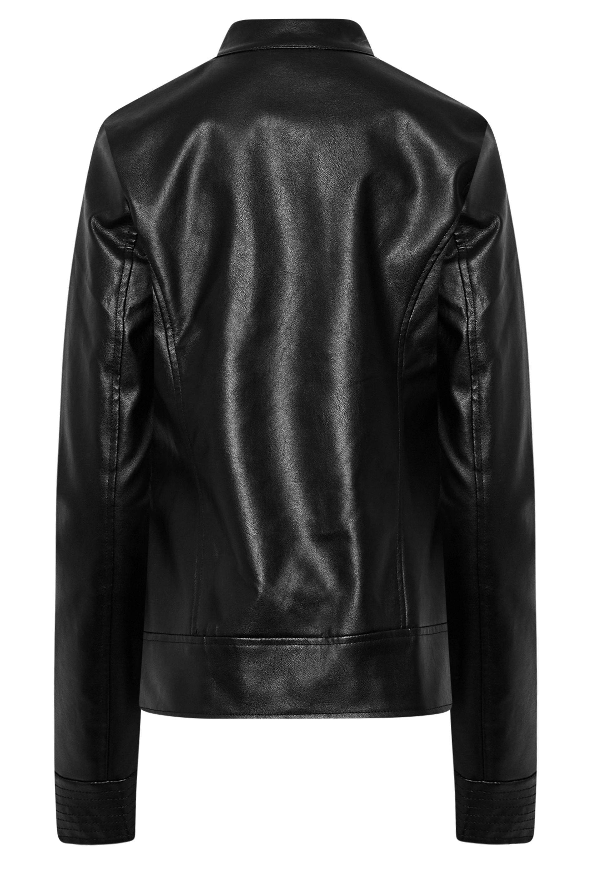 LTS Tall Black Women's Collarless Faux Leather Jacket | Long Tall Sally