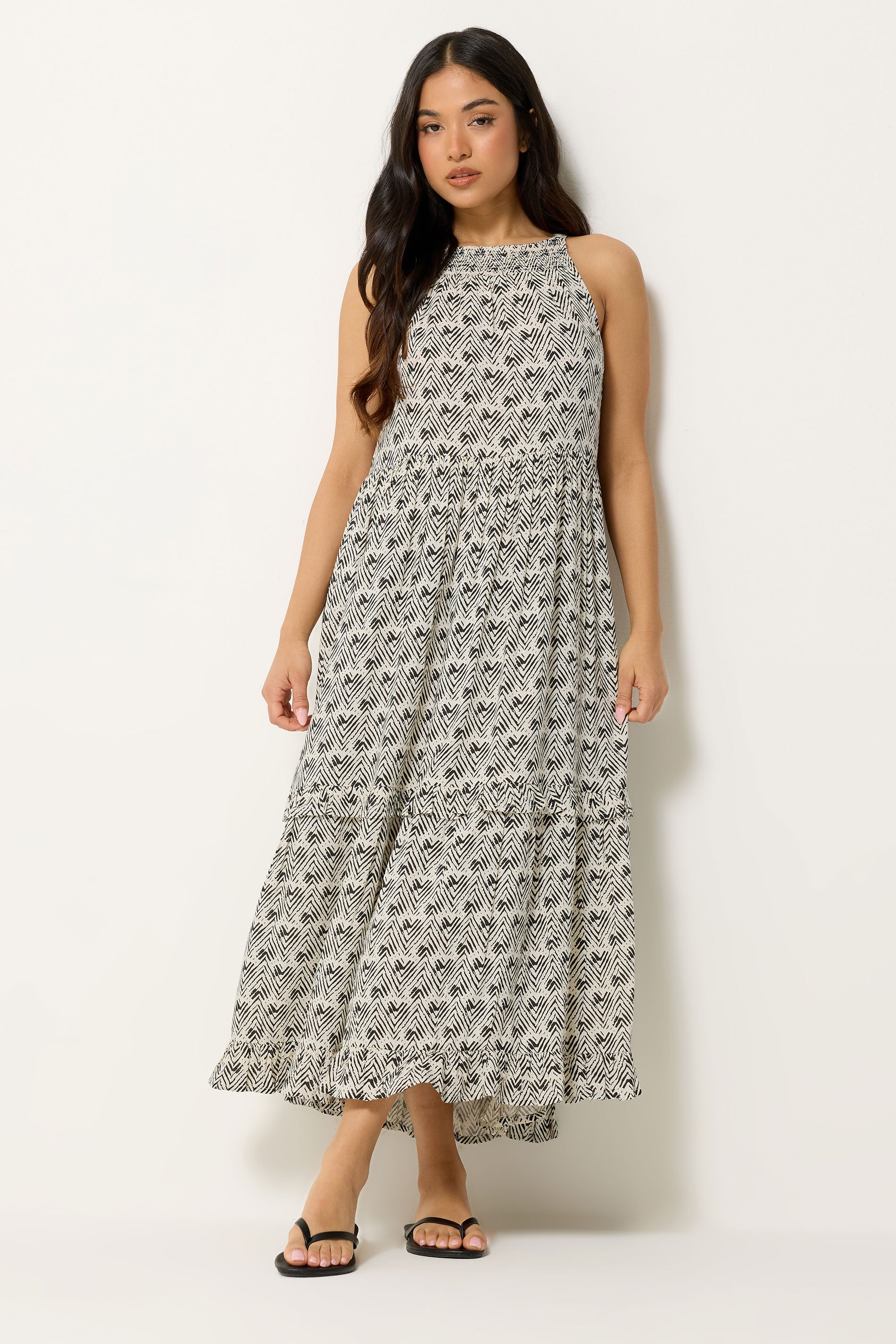 PixieGirl Petite Women's White Zig Zag Halter Neck Maxi Dress | PixieGirl 3