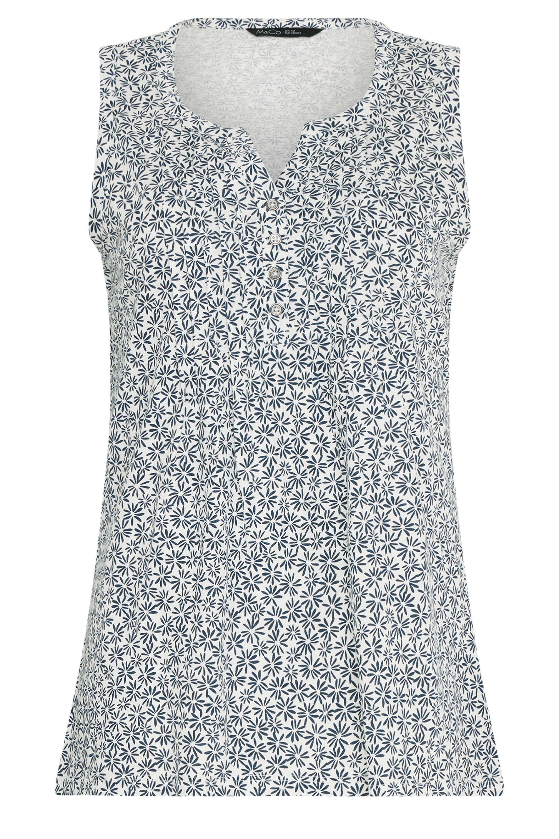 M&Co 2 PACK Navy Blue Floral Cotton Sleeveless Henley Tops | M&Co 8