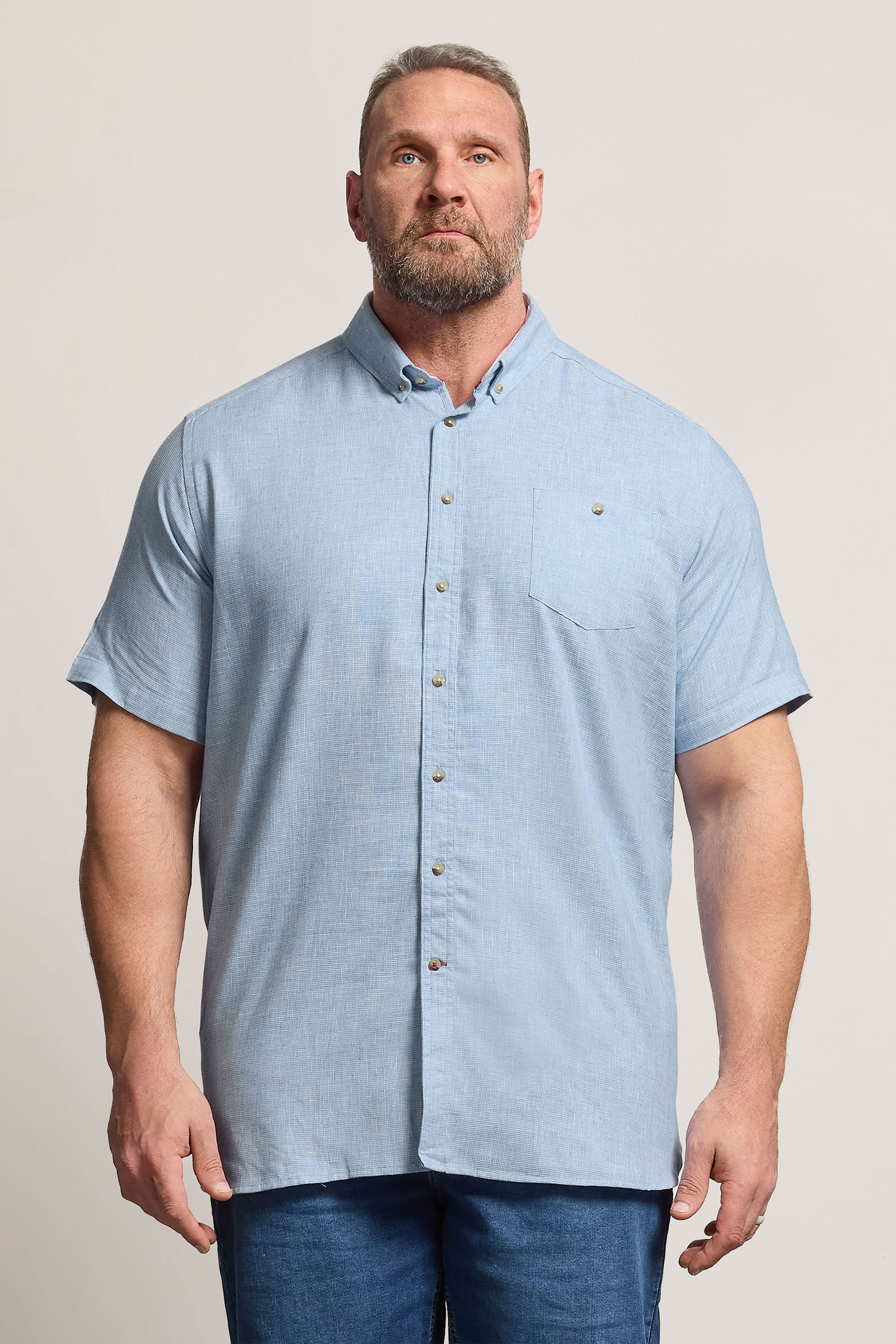 D555 Big & Tall Light Blue Linen Mix Pocket Shirt | BadRhino 3