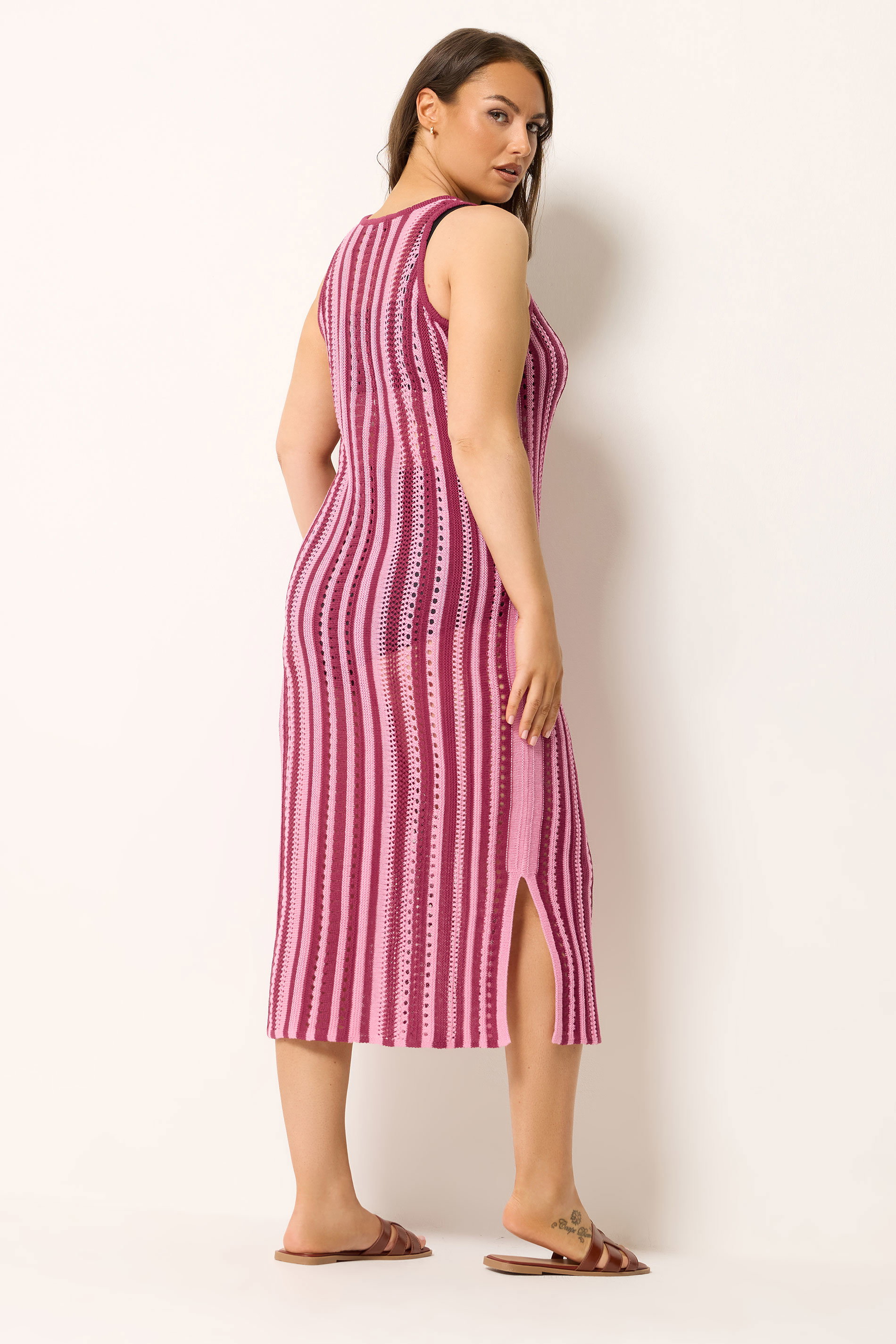 YOURS Plus Size Pink Stripe Knitted Maxi Dress | Yours Clothing 4
