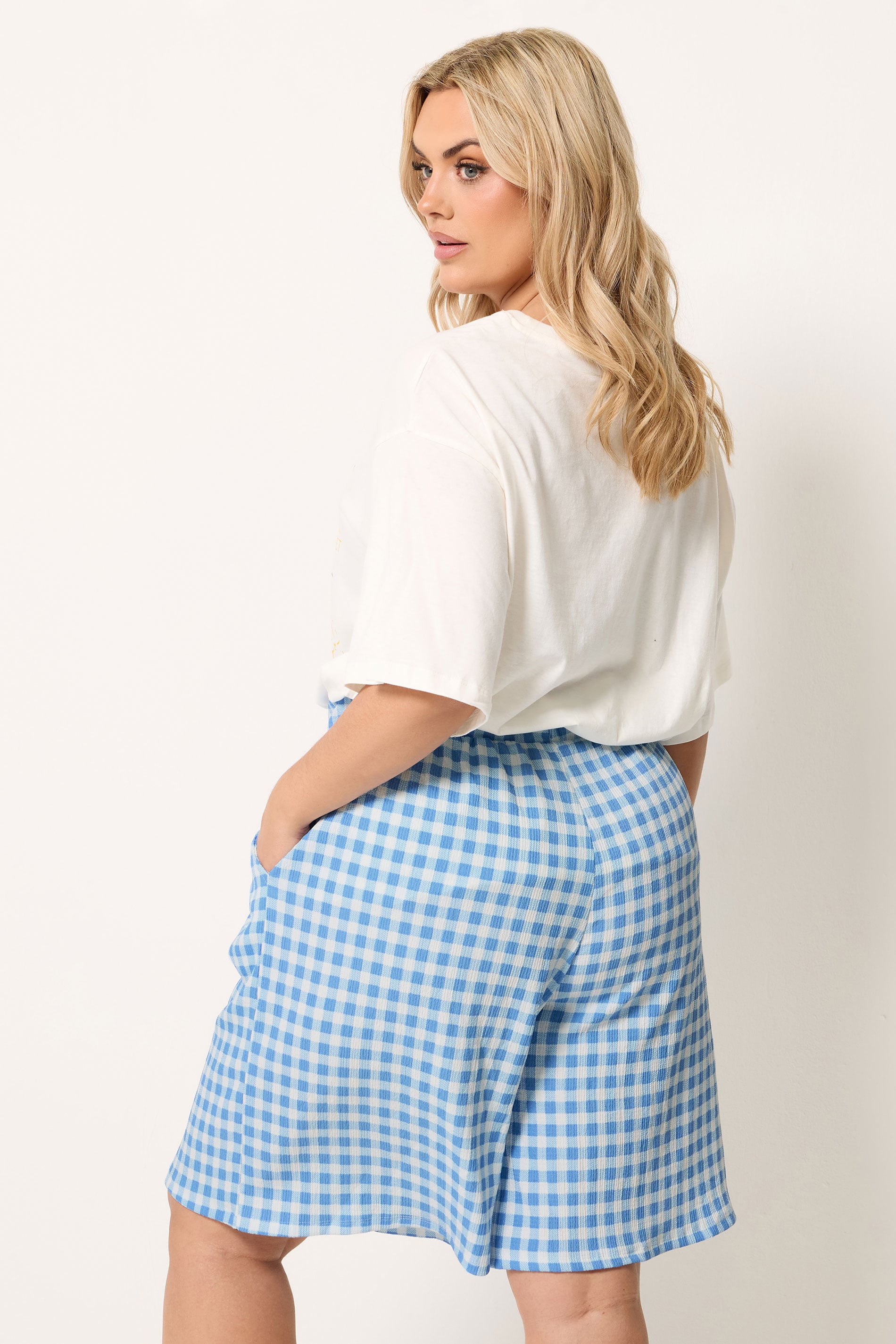 YOURS Plus Size Blue Gingham Shorts | Yours Clothing 2
