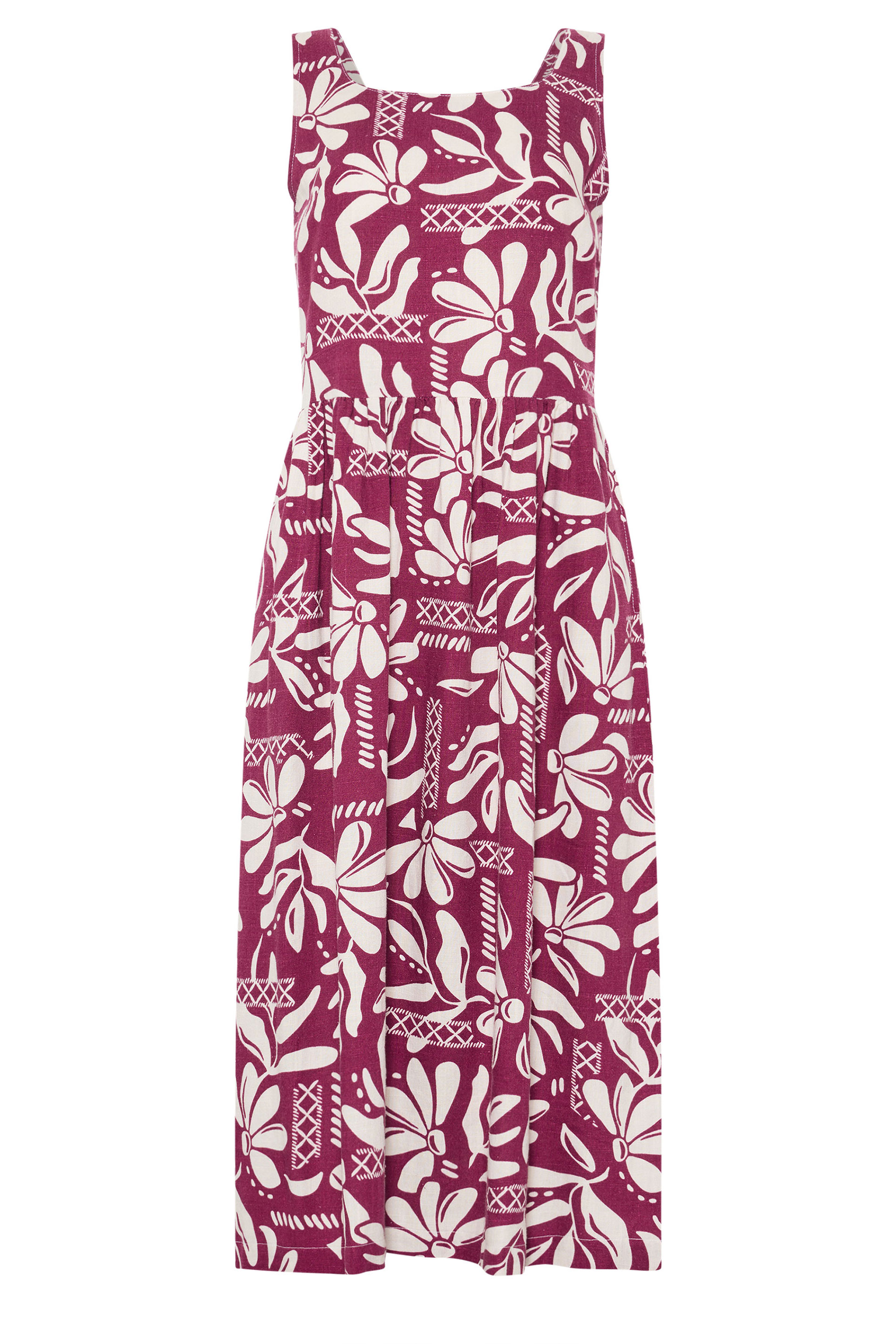 M&Co Berry Purple Floral Linen Midi Dress | M&Co 6