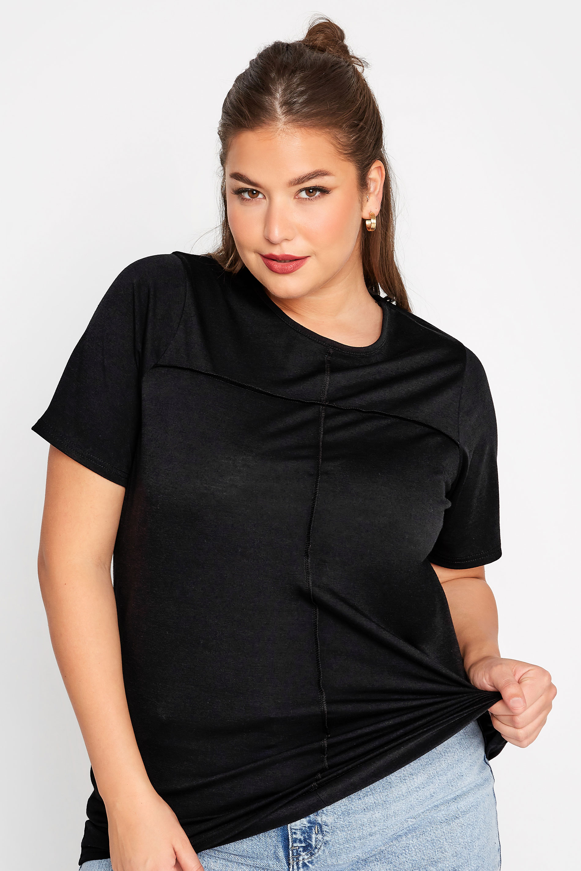 Grande taille  Tops Grande taille  T-Shirts | LIMITED COLLECTION - T-Shirt Noir Couture en Jersey - UF32241