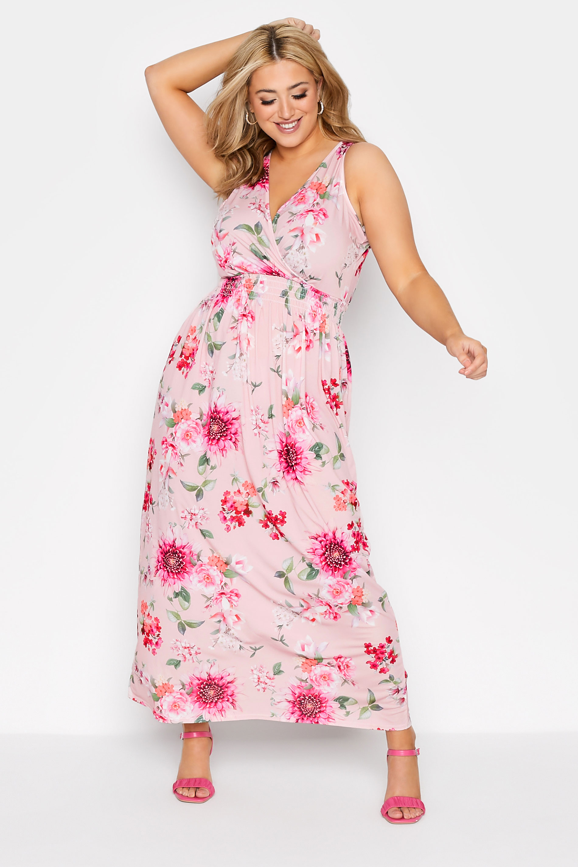 YOURS LONDON Curve Pink Floral Print Maxi Dress_A.jpg