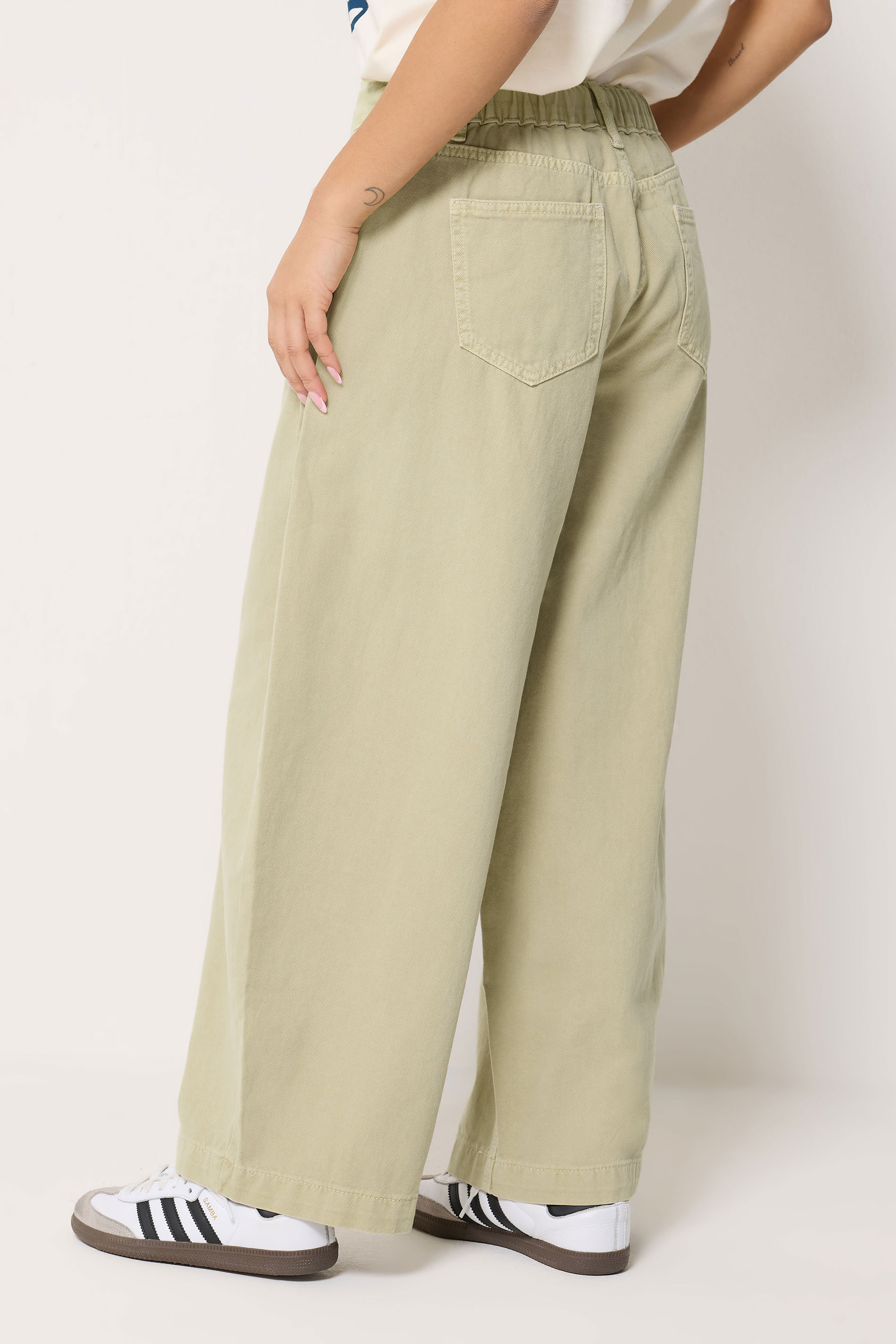 PixieGirl Petite Women's Sage Green Tie Waist Wide Leg Jeans | PixieGirl  2