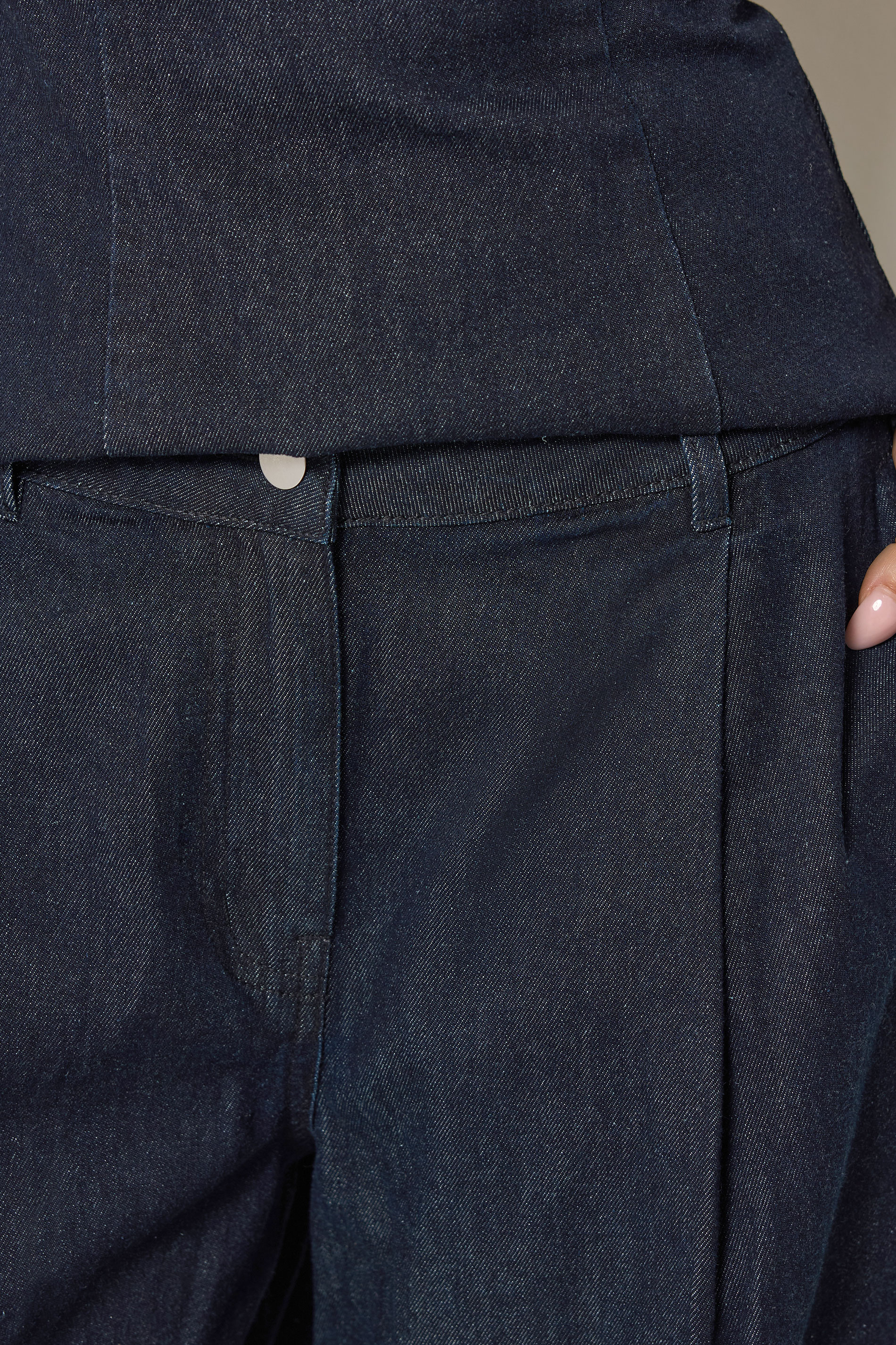 PixieGirl Petite Women's Dark Blue Pleated Wide Leg Jeans | PixieGirl  4