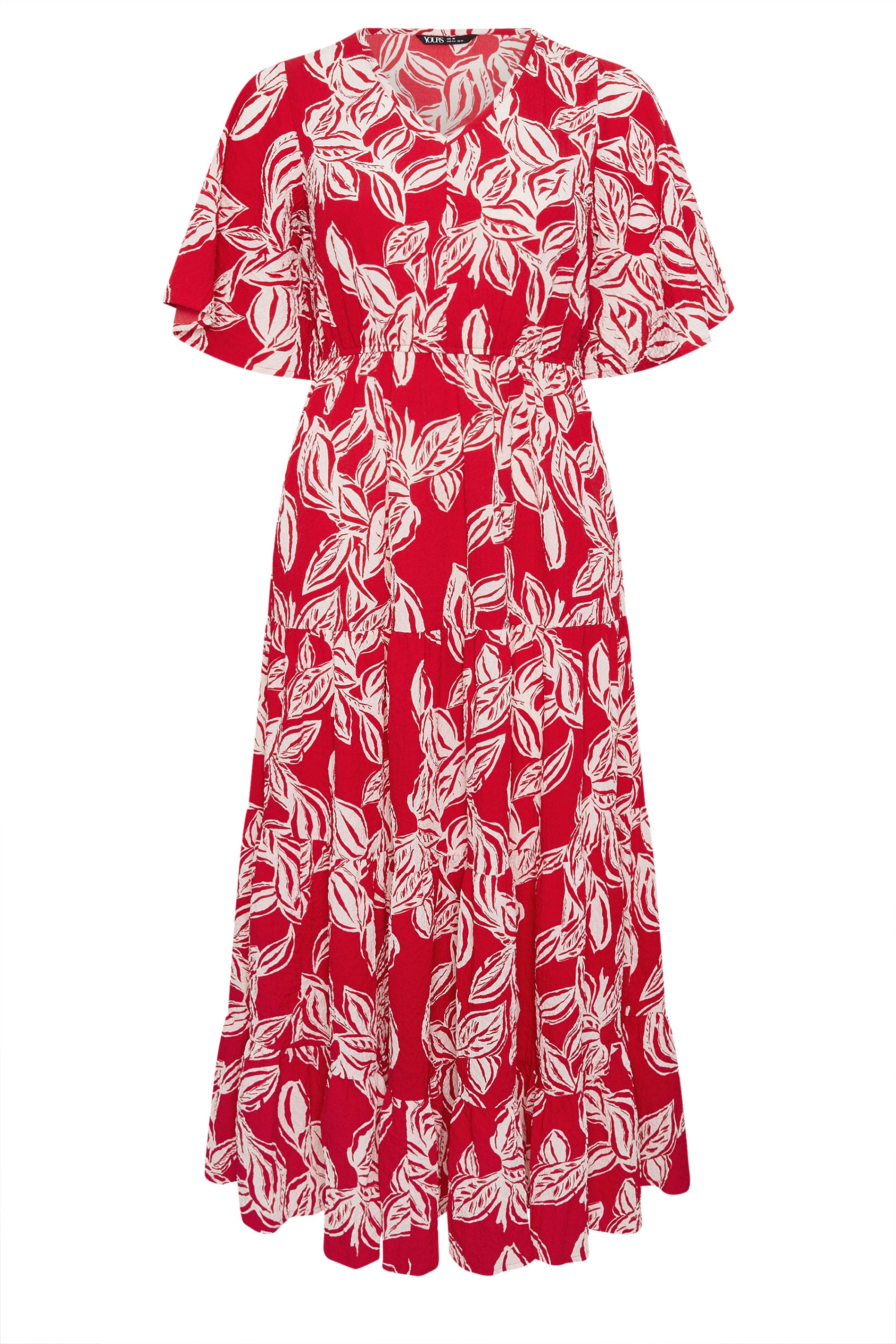 YOURS Plus Size Red Leaf Print Tiered Maxi Dress | Yours Clothing 5