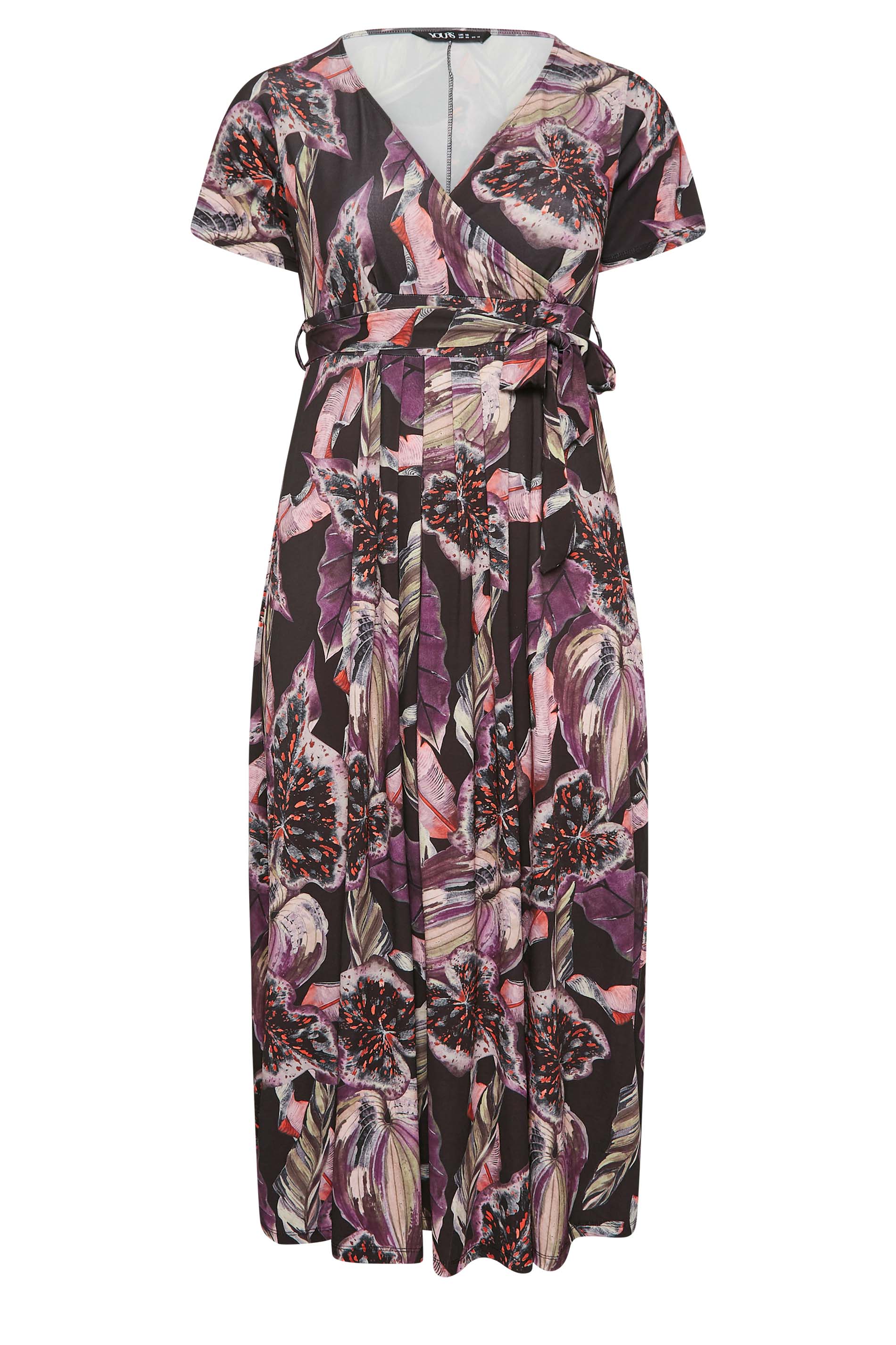 YOURS Curve Plus Size Black Leaf Print Wrap Dress | Yours Clothing