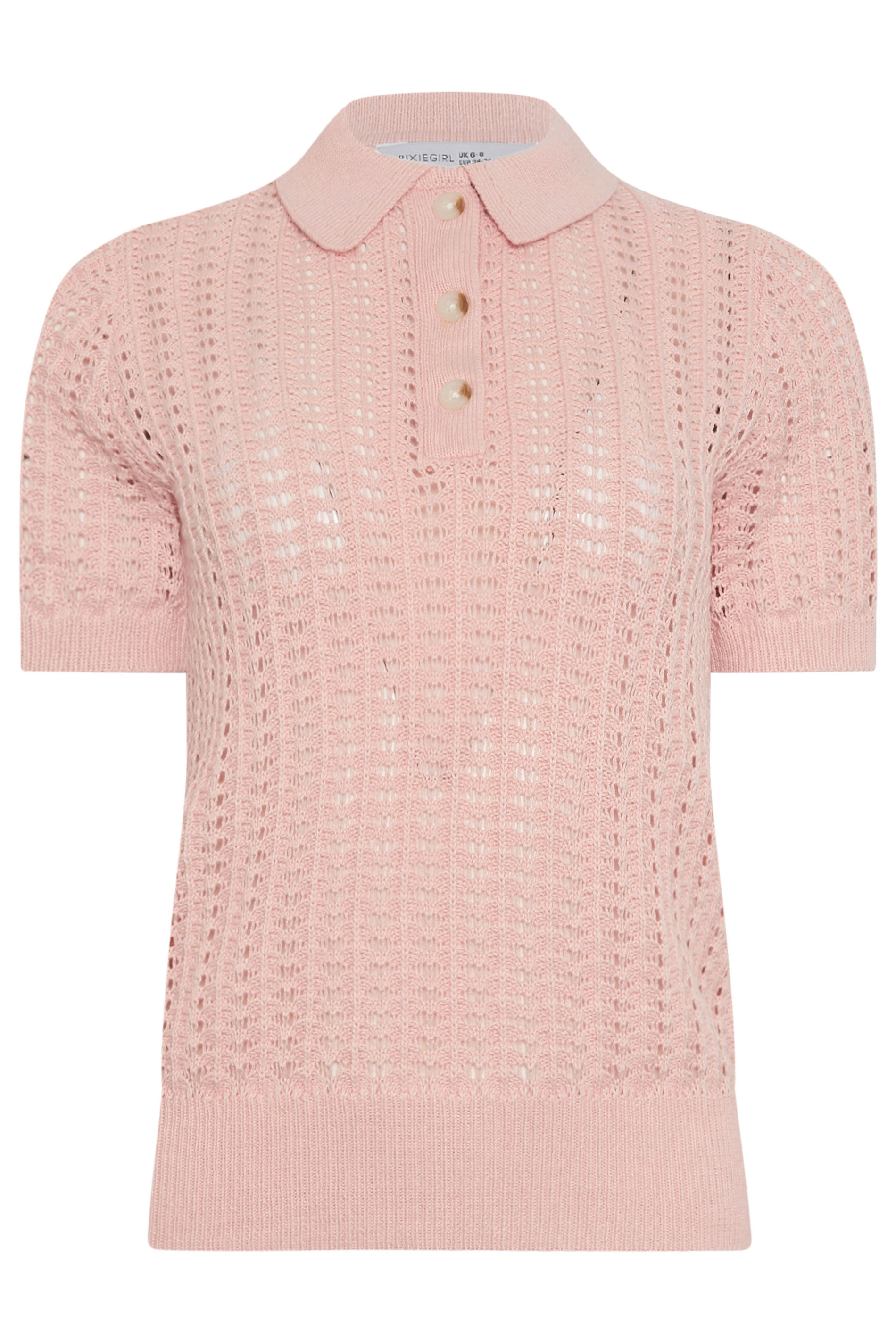 PixieGirl Petite Women's Pink Crochet Polo Top | PixieGirl 6