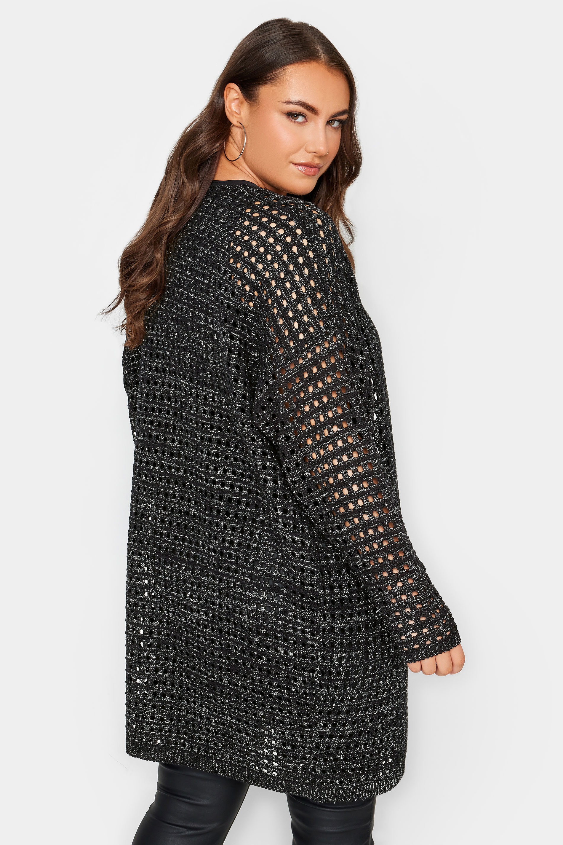YOURS Plus Size Black Metallic Crochet Cardigan | Yours Clothing 3