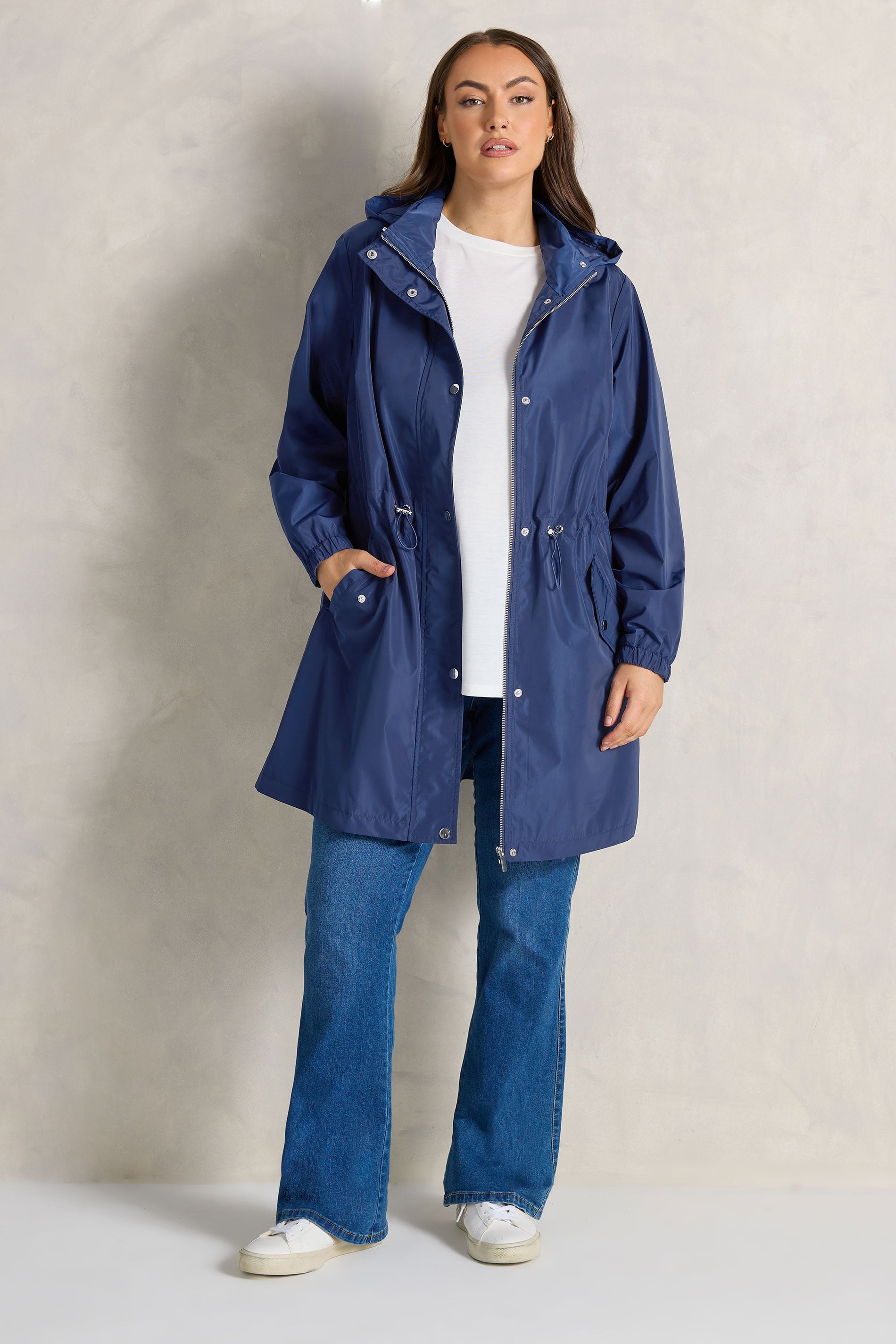 EVANS Plus Size Navy Blue Lightweight Rain Jacket | Evans 1