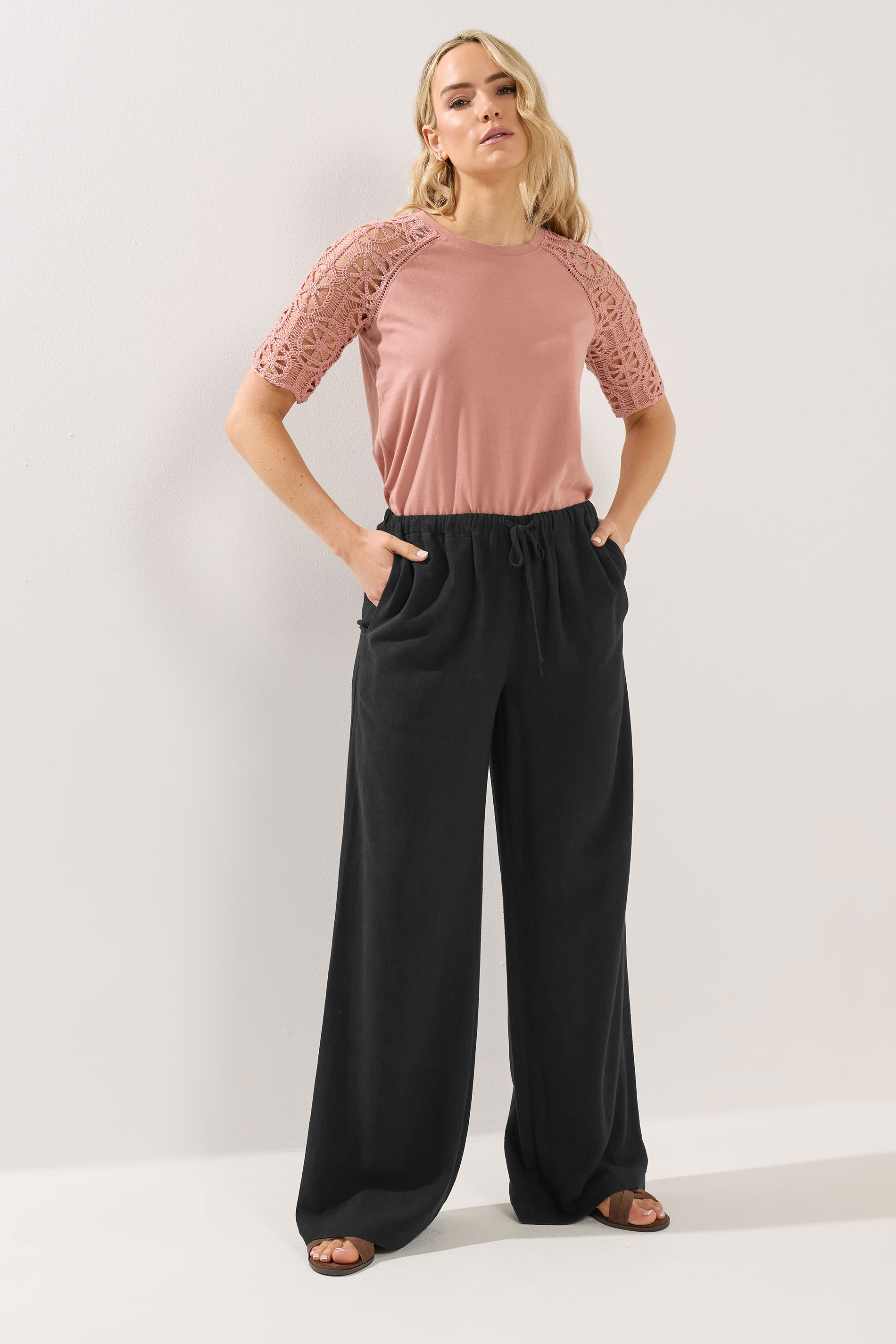 LTS Tall Women's Black Wide Leg Linen Trousers | Long Tall Sally 3