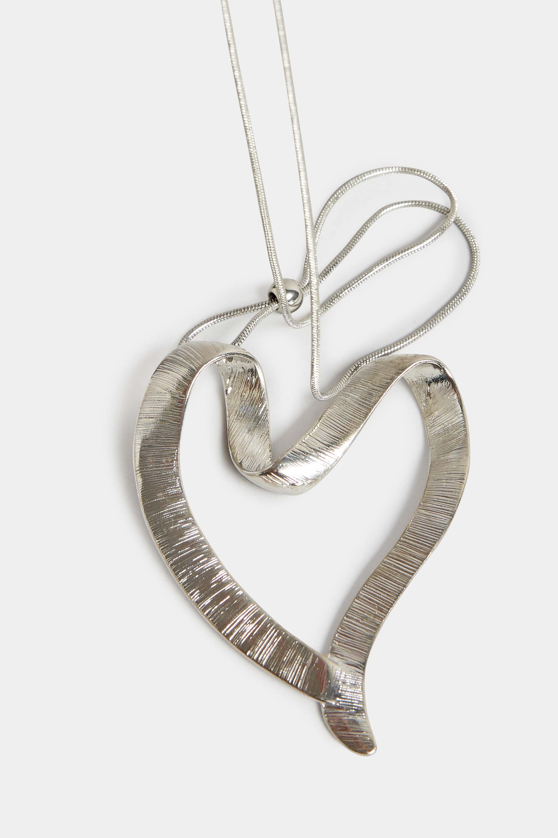 Silver Heart Long Pendant Necklace | Yours Clothing 3