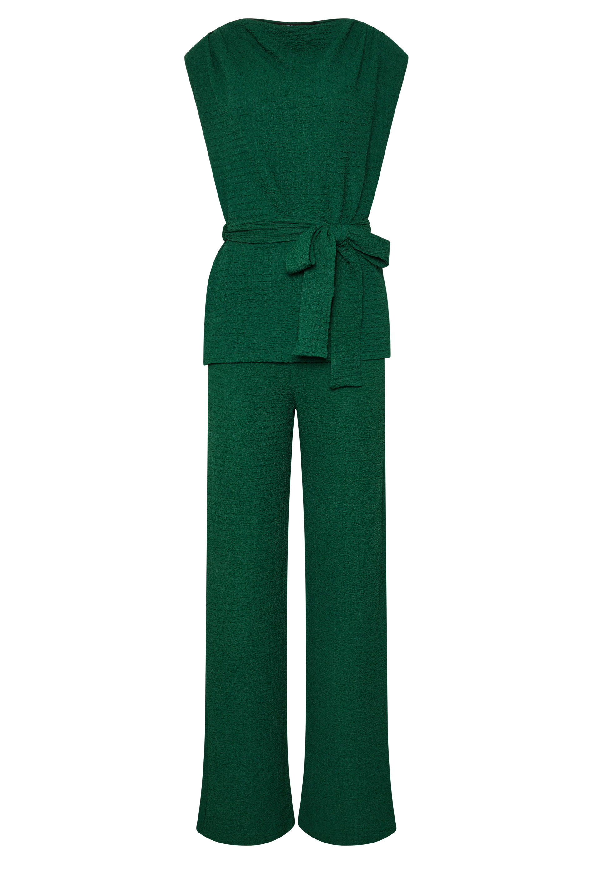 LTS Tall Women's Set Forest Green Textured Belted Top & Wide Leg Trousers | Long Tall Sally 5