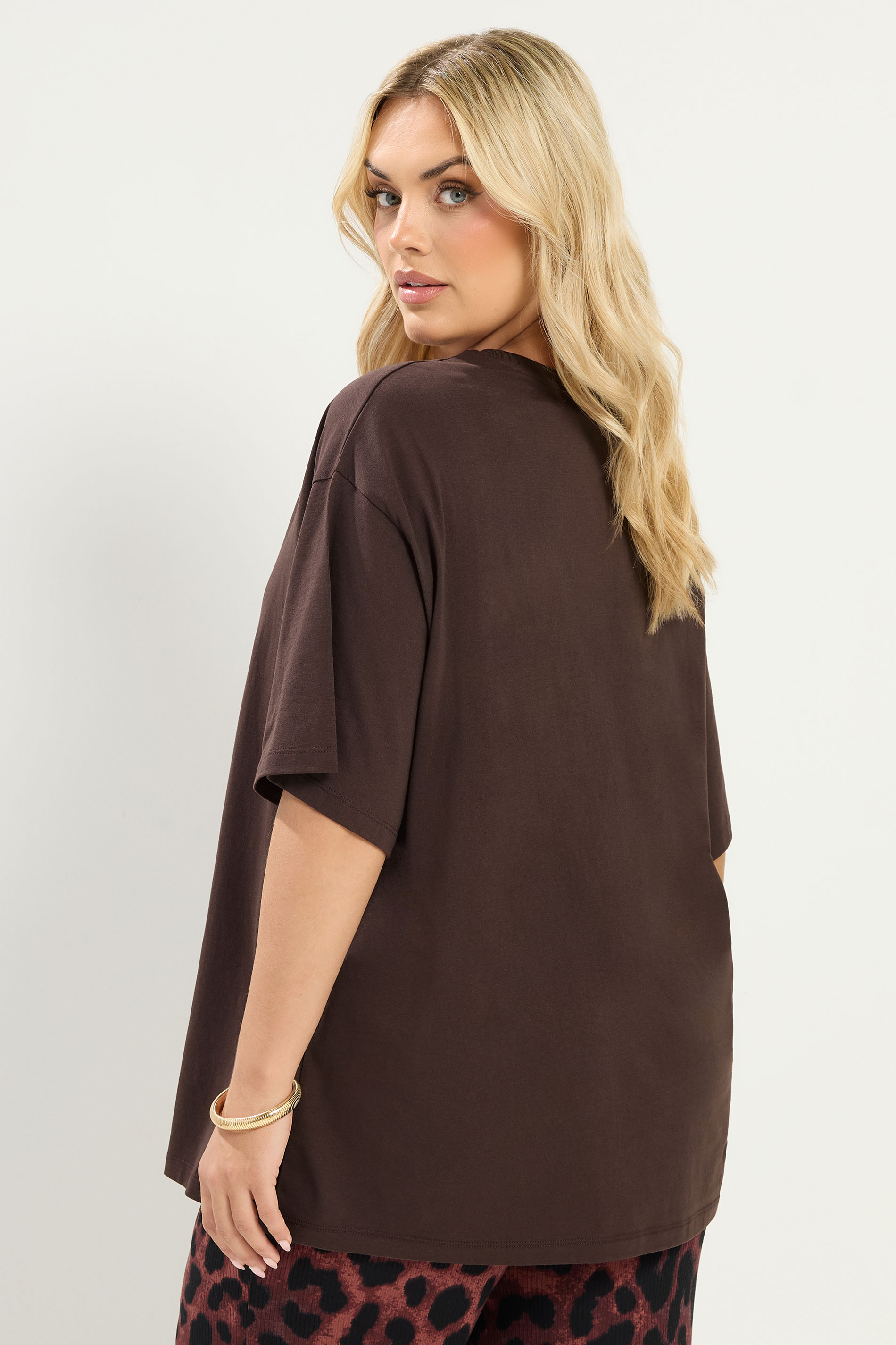 YOURS Plus Size Chocolate Brown Floral Graphic Print T-Shirt | Yours Clothing 2