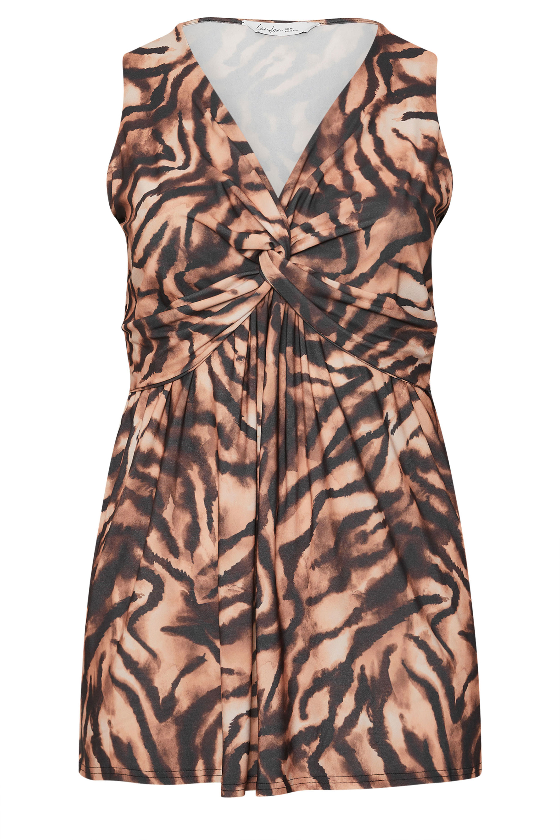YOURS LONDON Plus Size Brown Zebra Print Sleeveless Knot Front Top | Yours Clothing 5