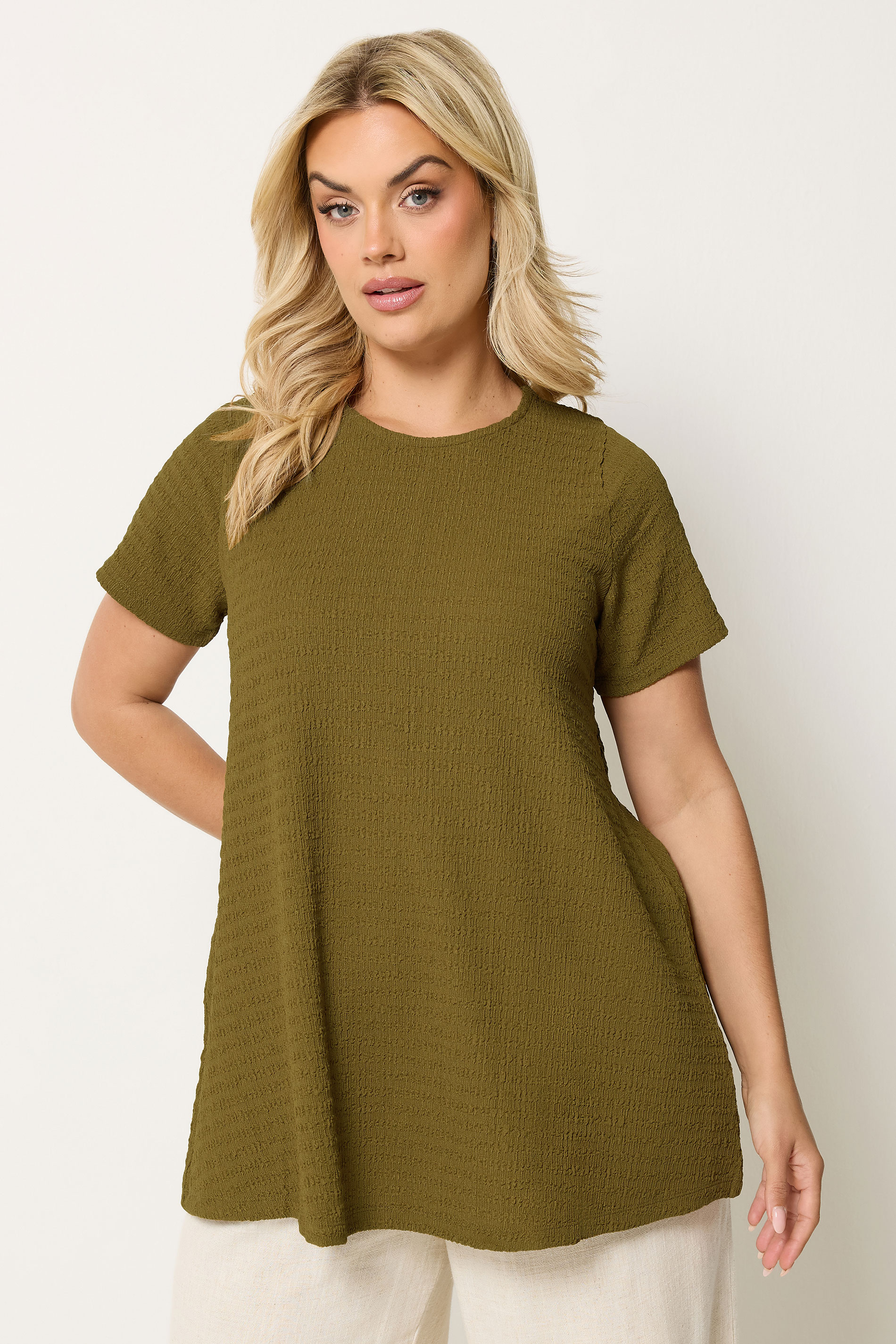YOURS Plus Size Green Textured Swing Top | Yours Clothing 3