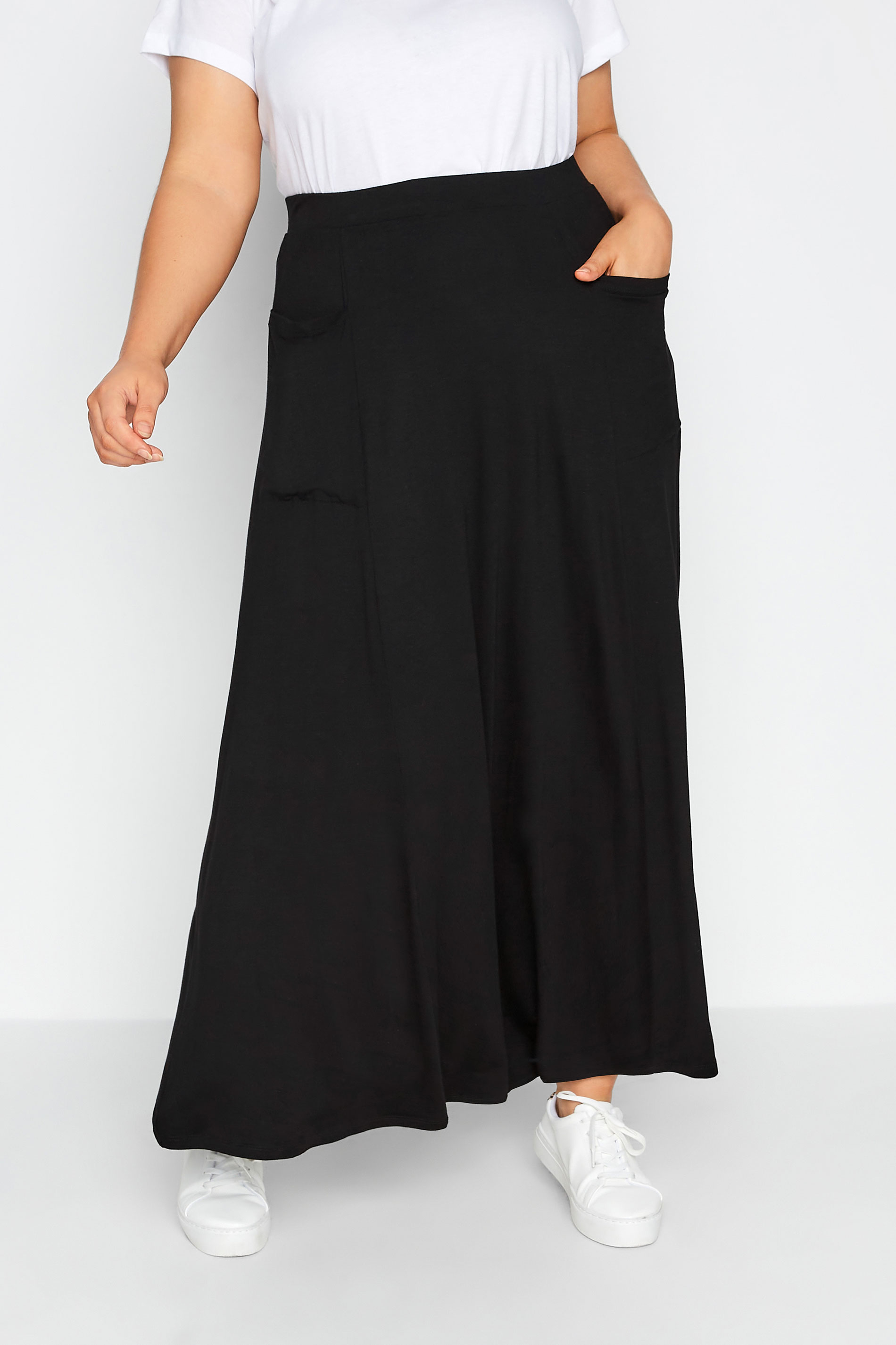 Black Maxi Jersey Strtech Skirt With Pockets, Plus size 16 to 36 1