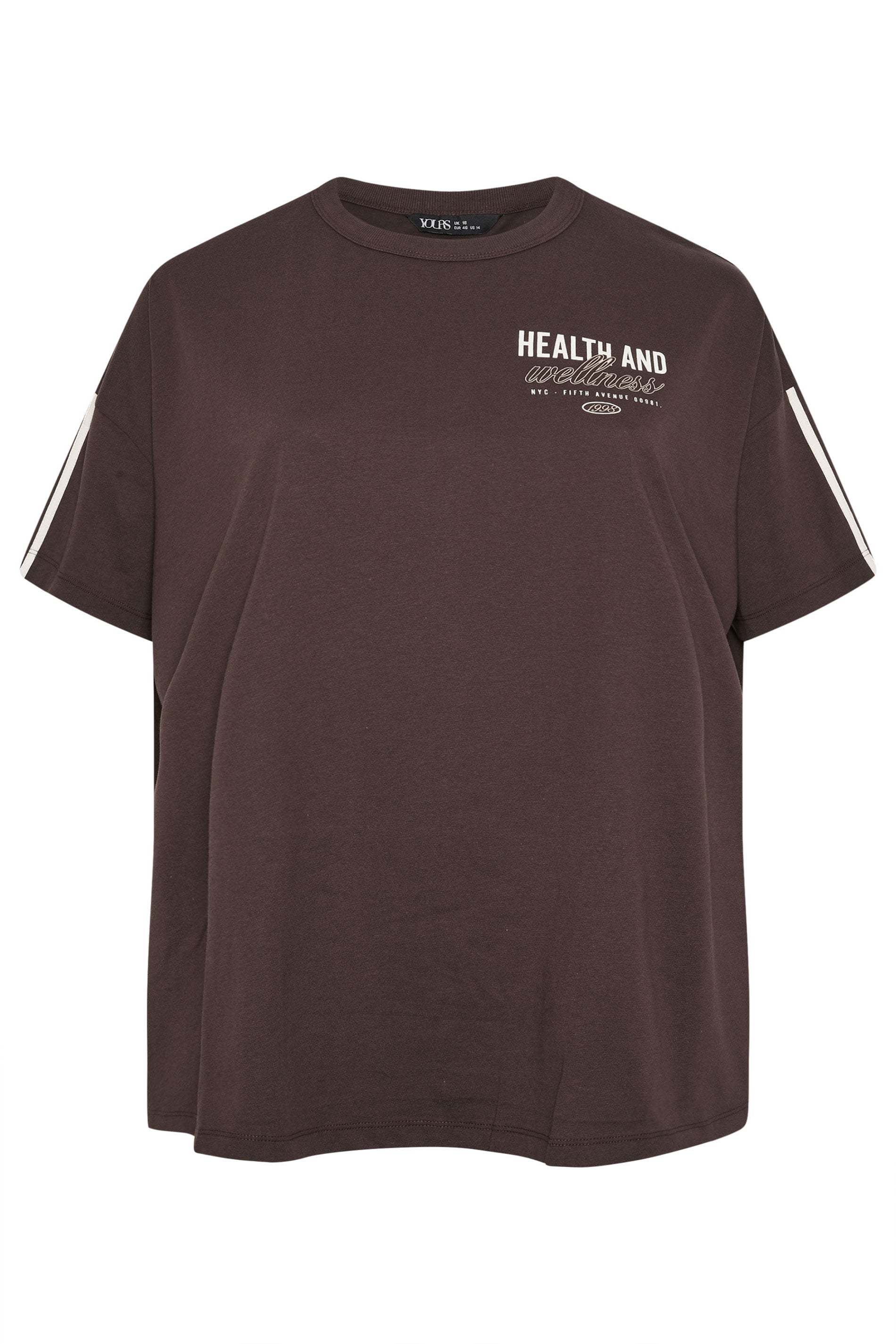 YOURS ACTIVE Plus Size Chocolate Brown 'Health & Wellness' T-Shirt | Yours Clothing 7