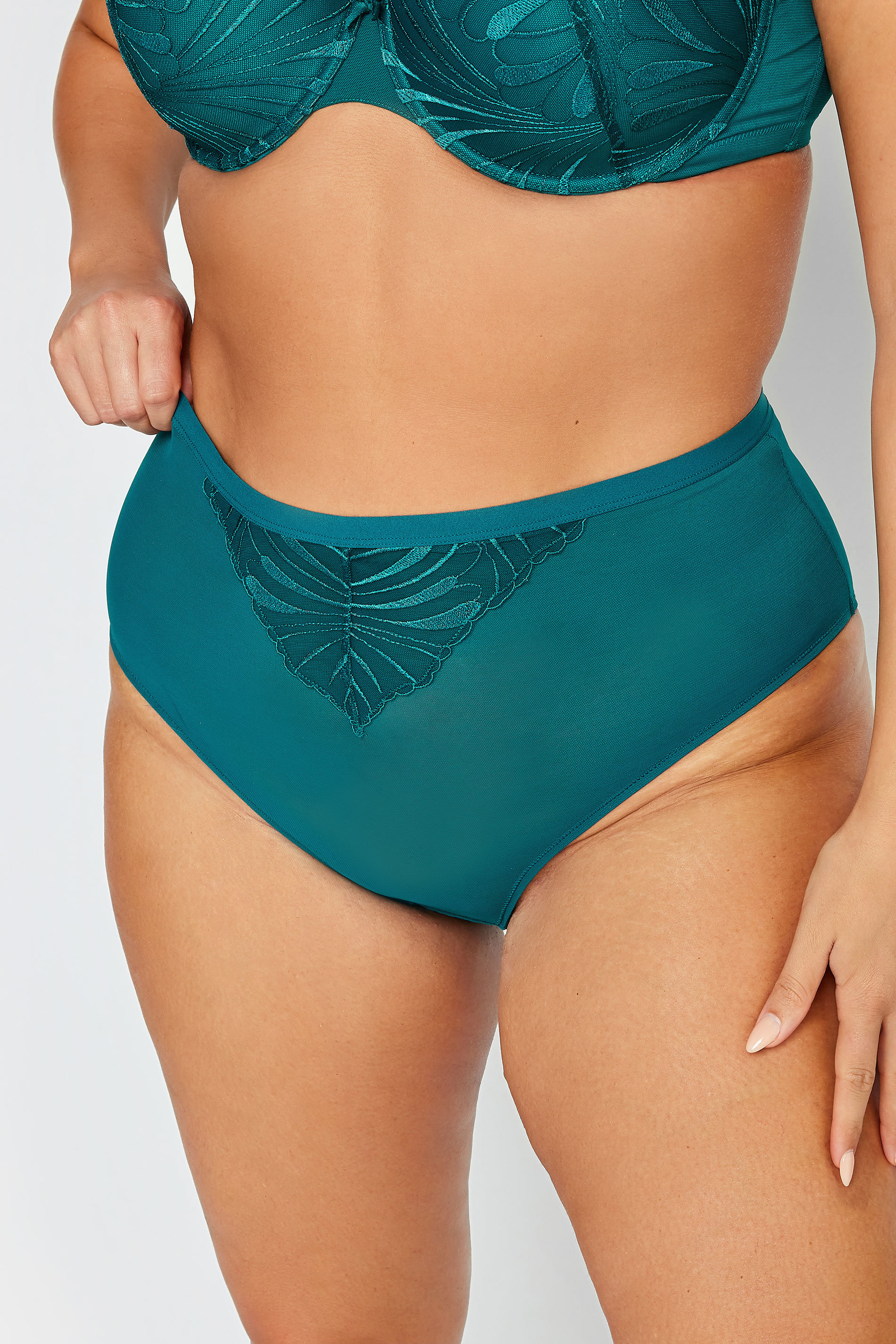 YOURS Plus Size 2 PACK Black & Green Leaf Embossed High Waisted Briefs | Yours Clothing 2