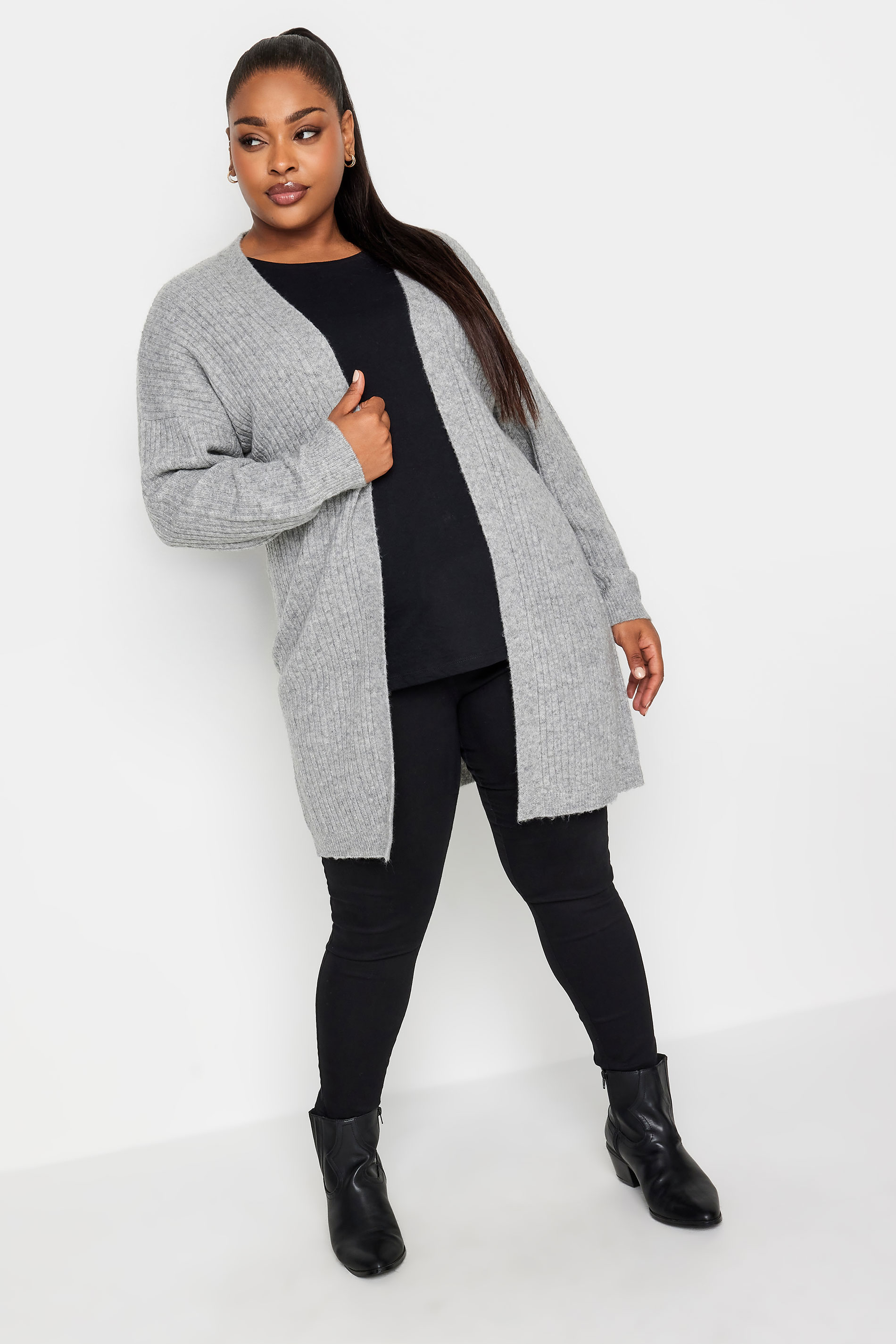 YOURS Plus Size Grey Ribbed Knit Cardigan | Yours Clothing 2