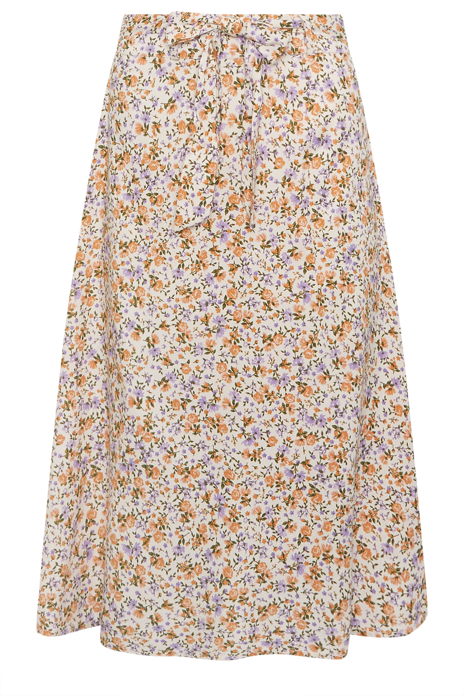 PixieGirl Petite Women's Cream Ditsy Floral Belted Midi Skirt | PixieGirl 6
