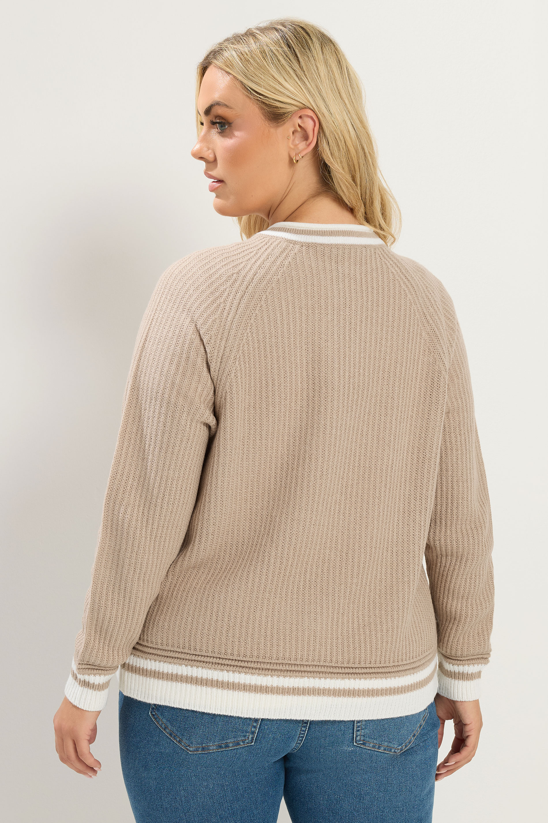 YOURS Plus Size Brown Crew Neck Knitted Cardigan | Yours Clothing 5