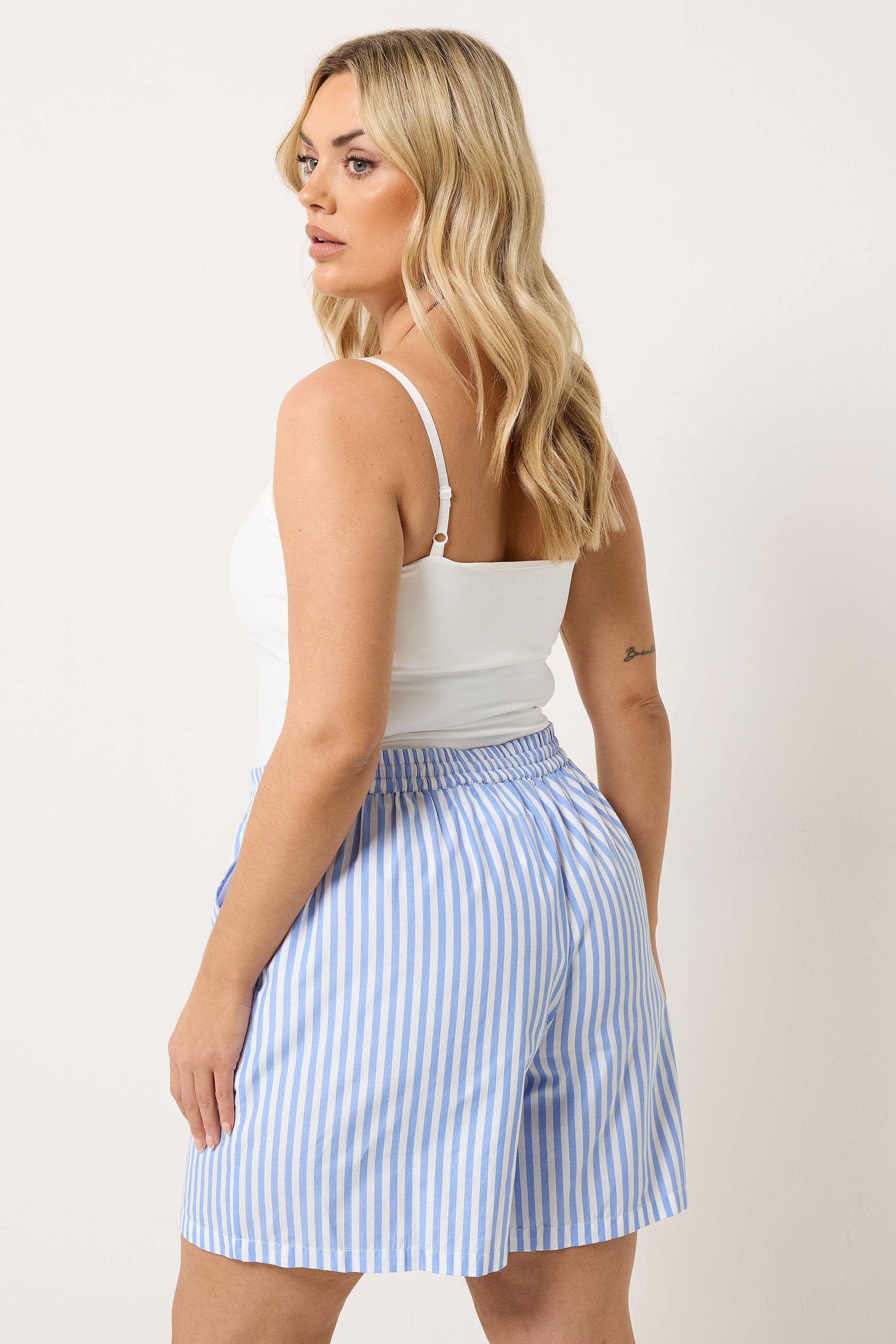 YOURS Plus Size Blue Stripe Shorts | Yours Clothing 2