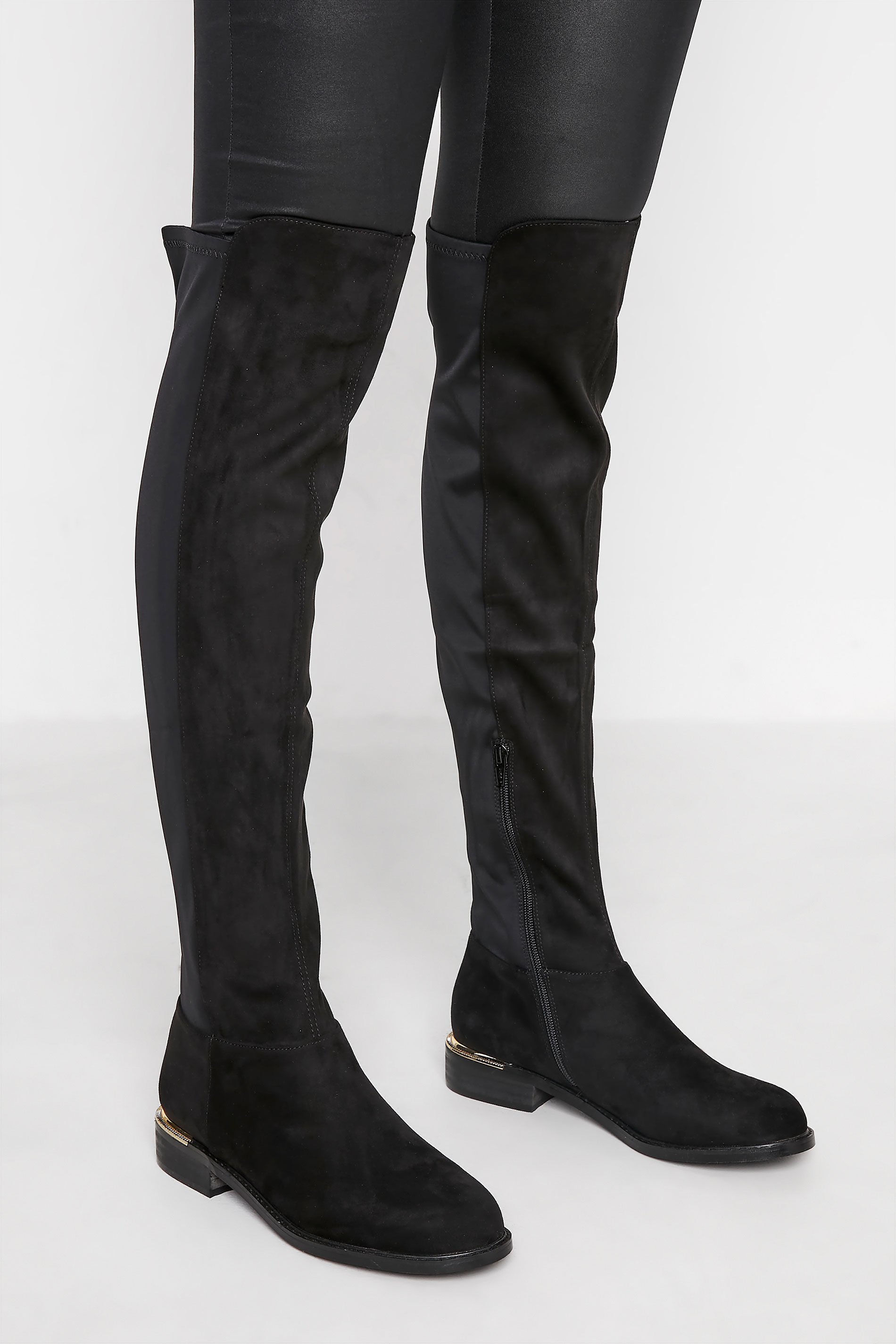 LTS Black Over The Knee Stretch Boots In Standard Fit | Long Tall Sally