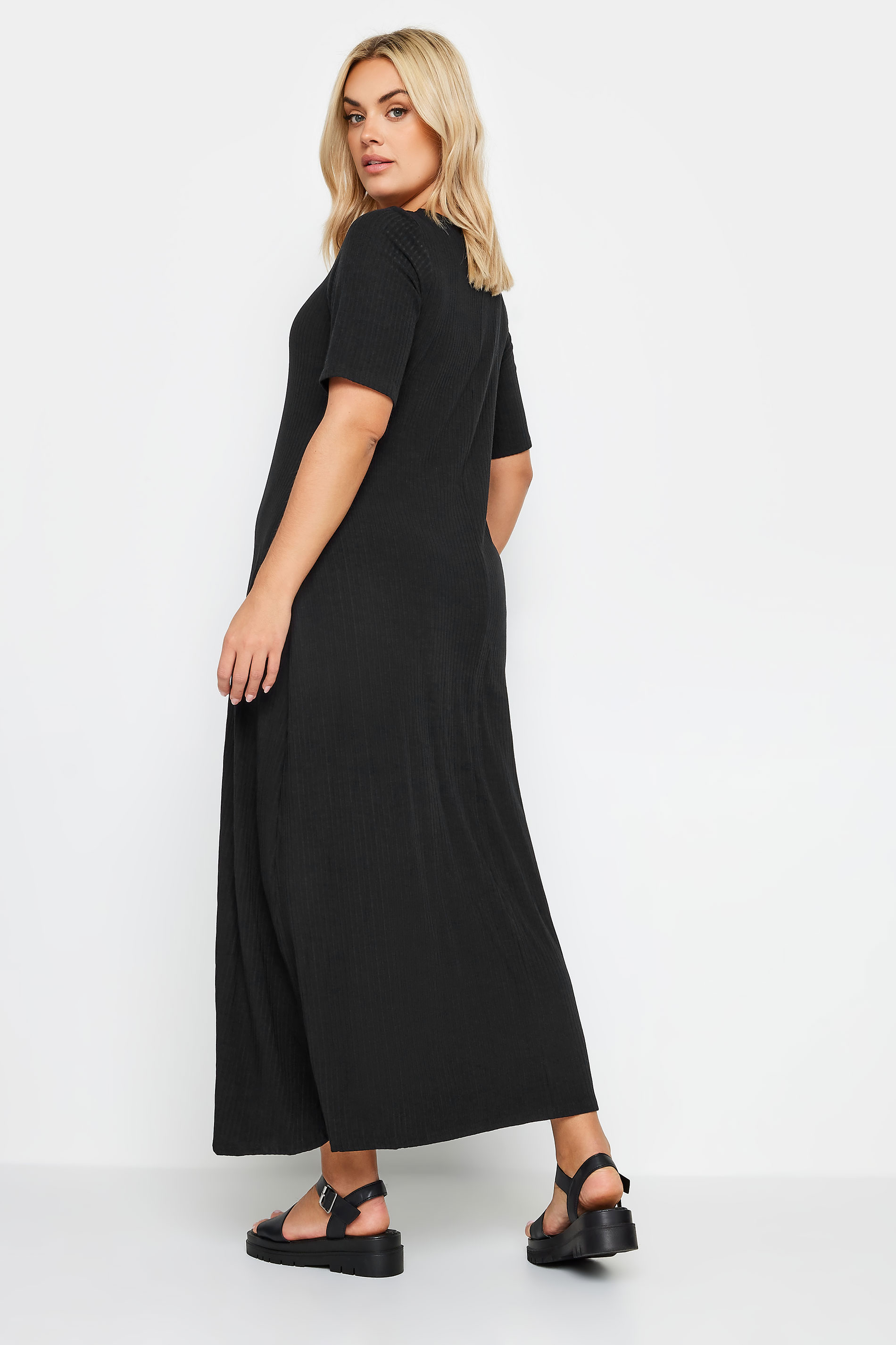 YOURS Plus Size Black Swing Ribbed Maxi Dress | Yours Clothing 3