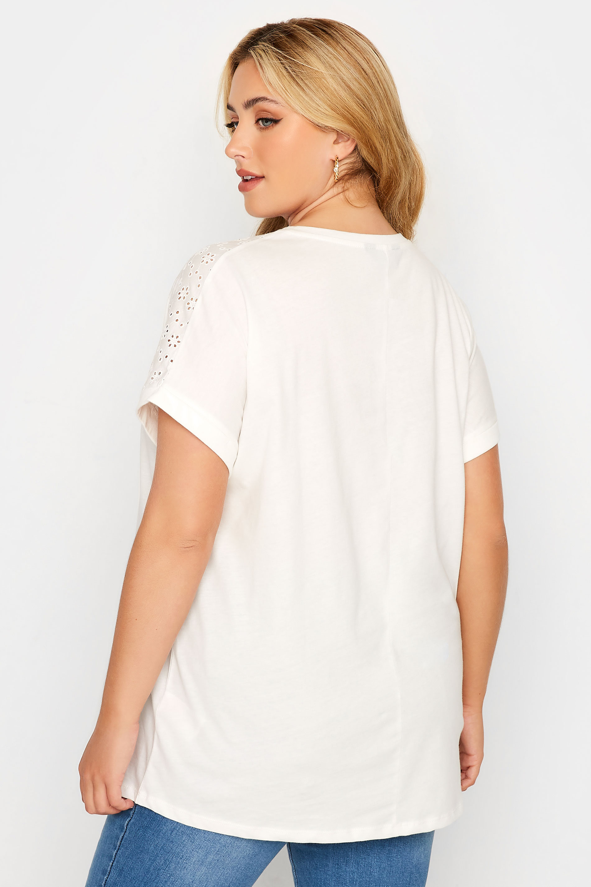 Plus Size White Broderie Anglaise Shoulder Top | Yours Clothing 3